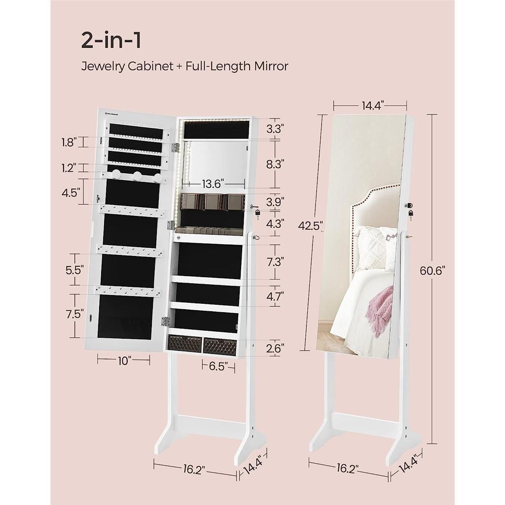 Mirror Jewelry Cabinet with LED Lights FredCo