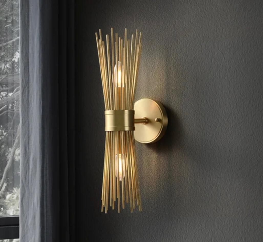 Modern 2-Light Wall Sconce In Wheat-Straw Lampshade FredCo