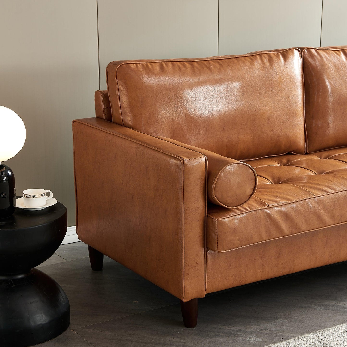 Modern Mid-Century Vegan Leather Sofa （Mocha） FredCo