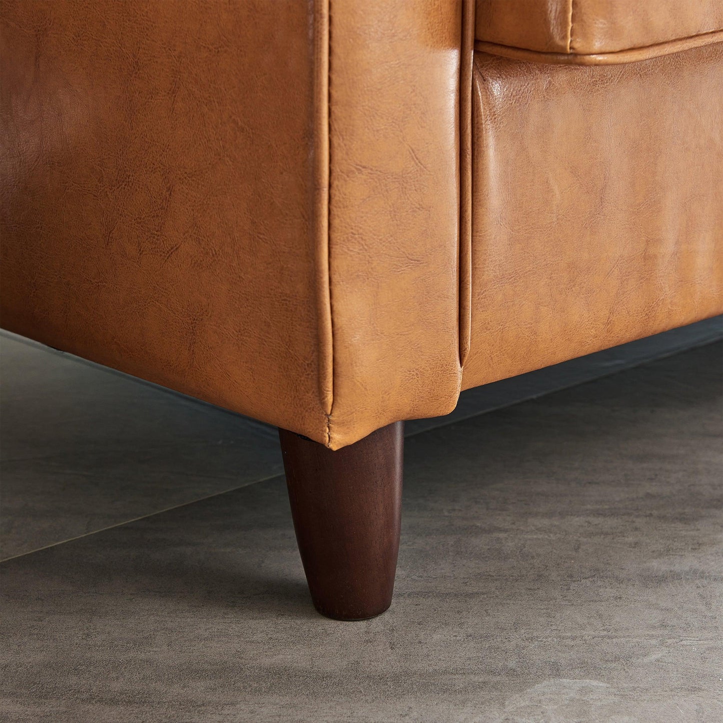 Modern Mid-Century Vegan Leather Sofa （Mocha） FredCo