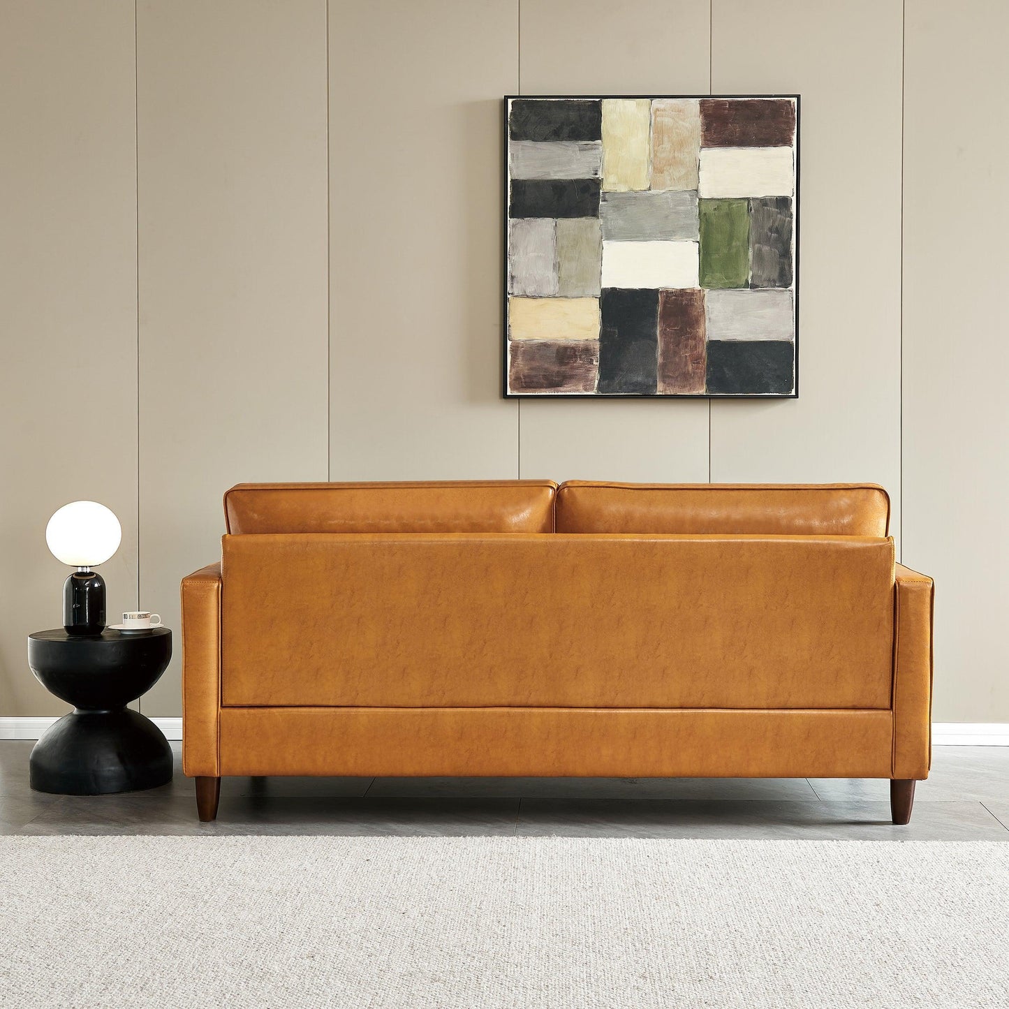 Modern Mid-Century Vegan Leather Sofa （Mocha） FredCo