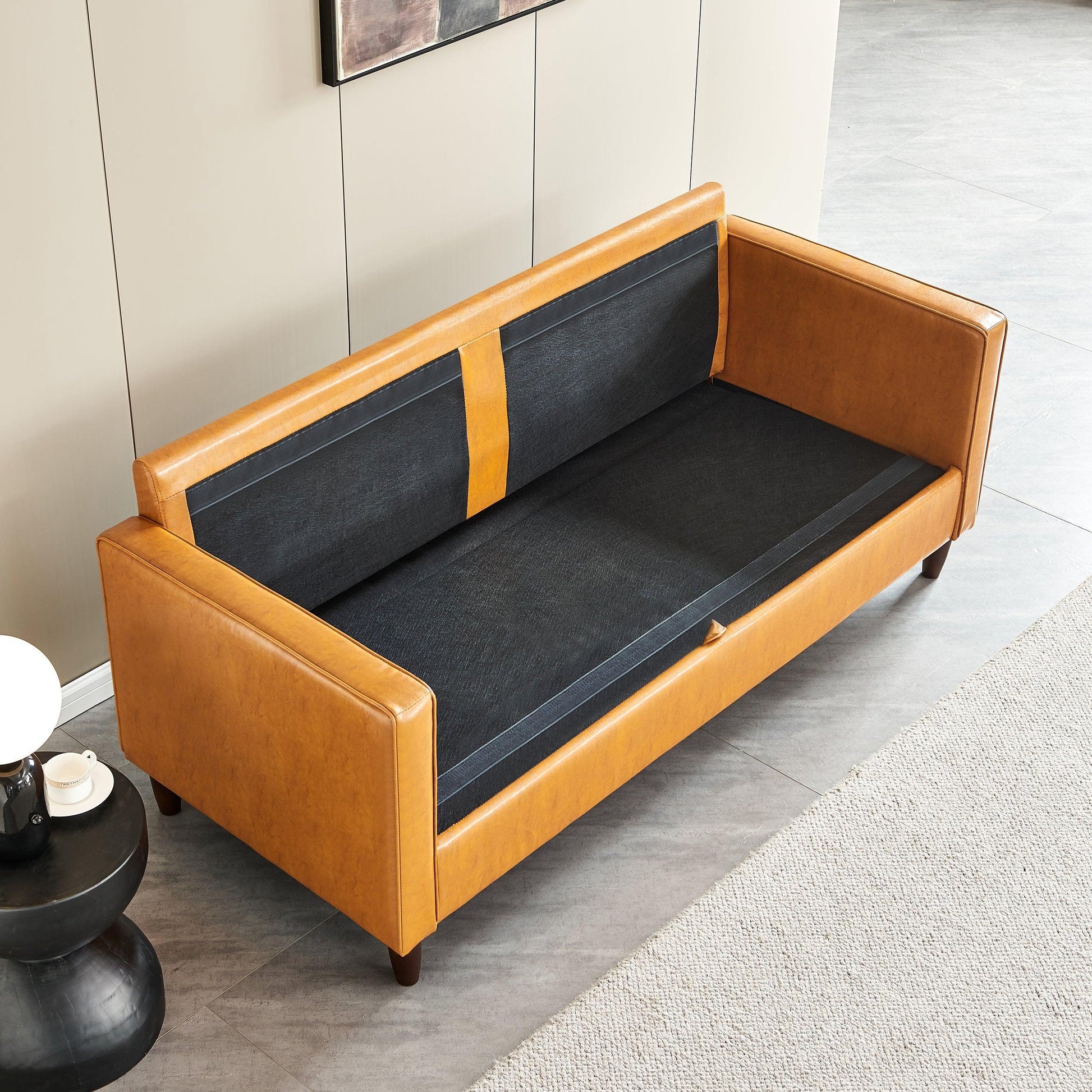 Modern Mid-Century Vegan Leather Sofa （Mocha） FredCo