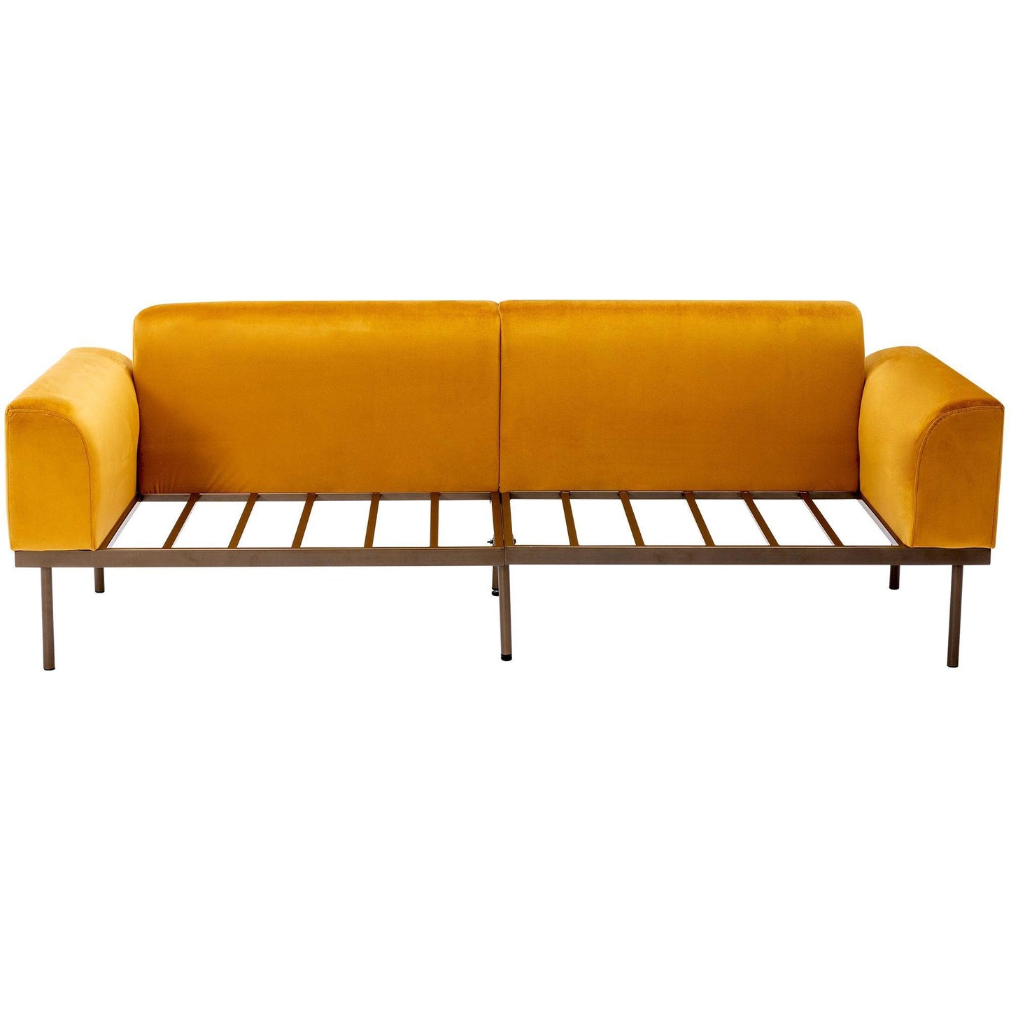 Modern Velvet Sofa with Two Pillows, Mustard FredCo