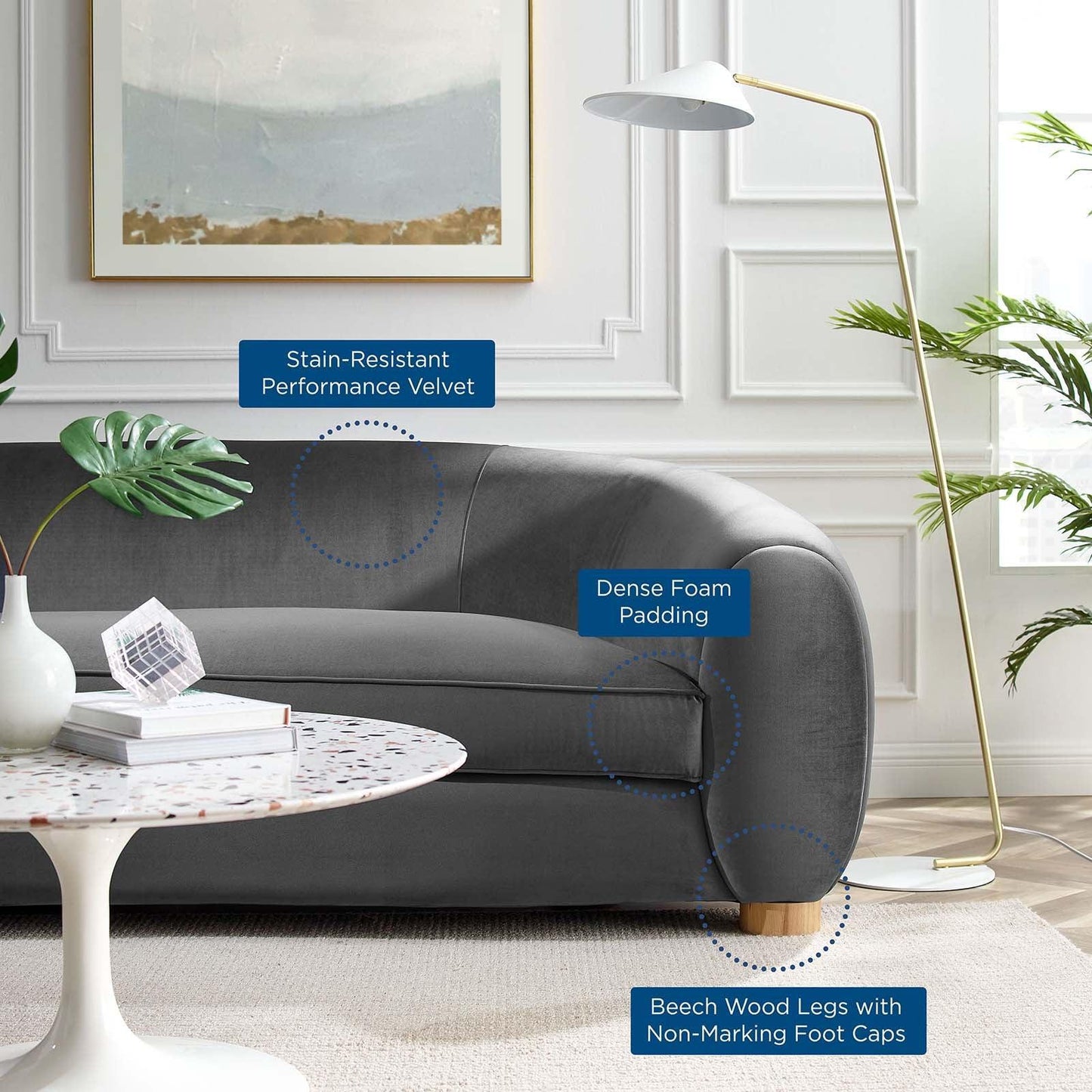 Modway Abundant Performance Velvet Sofa FredCo