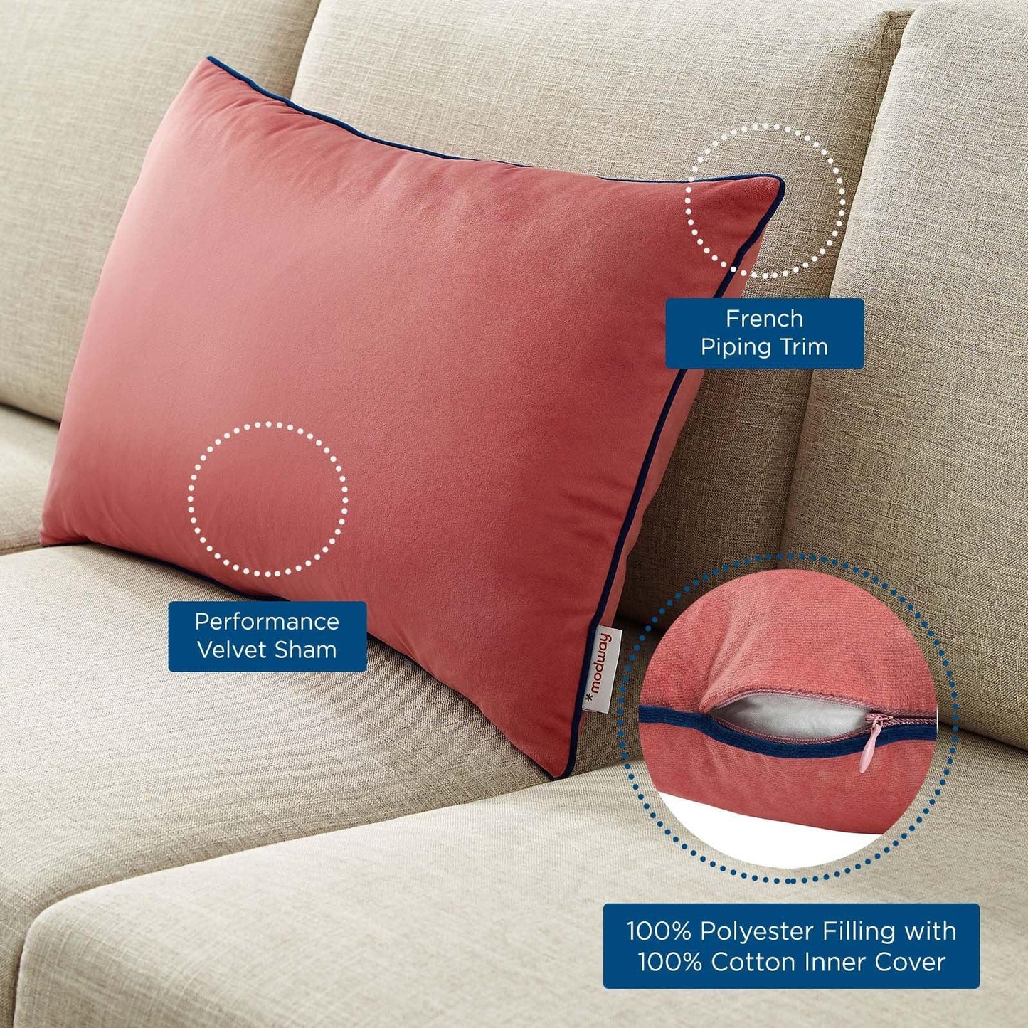 Modway Accentuate 24" Lumbar Performance Velvet Throw Pillow FredCo