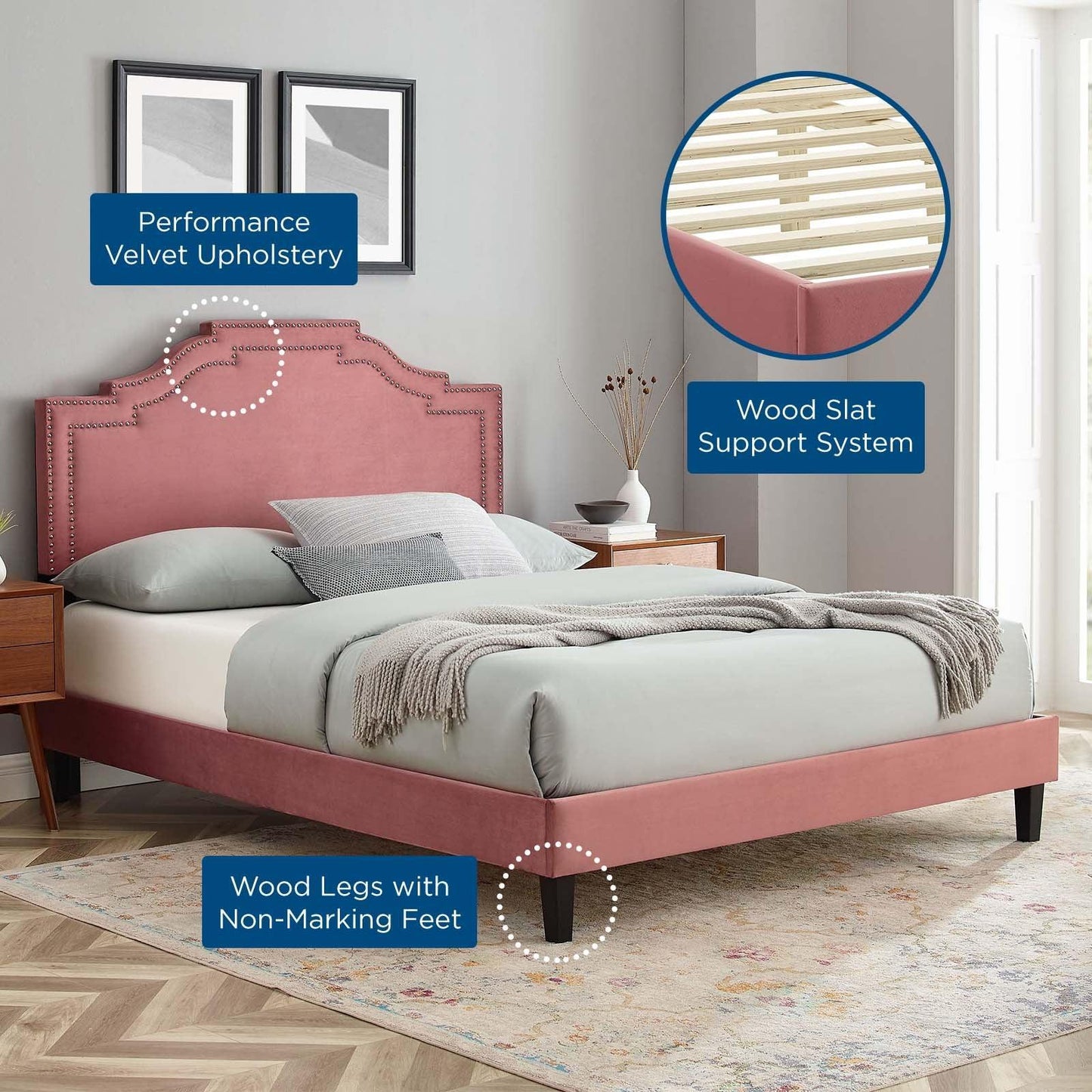 Modway Adelaide Performance Velvet Full Platform Bed FredCo