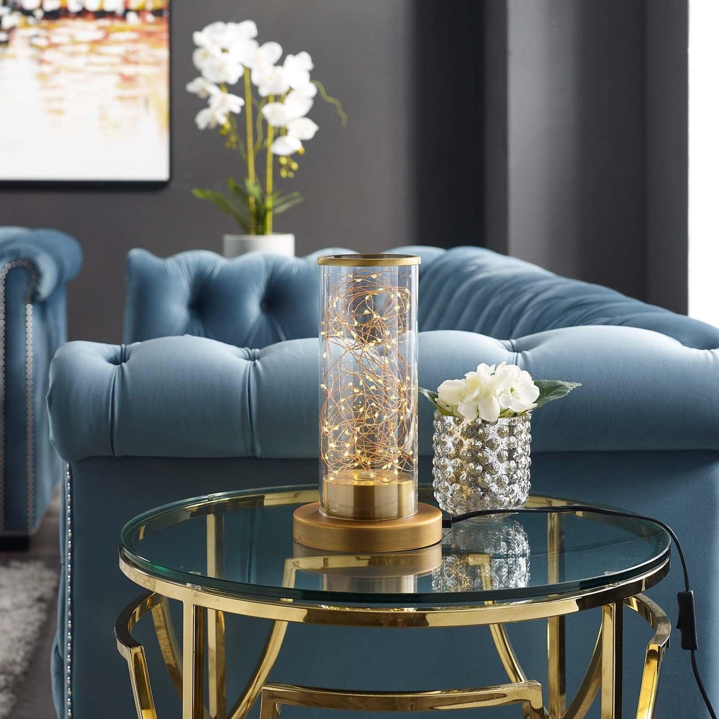 Modway Adore Cylindrical-Shaped Clear Glass And Brass Table Lamp FredCo