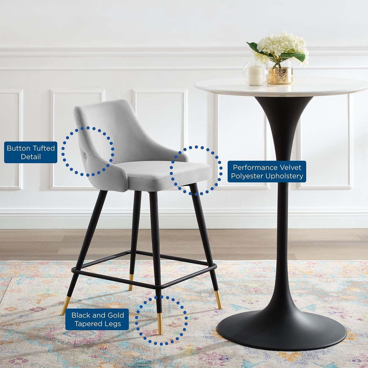 Modway Adorn Performance Velvet Counter Stool Set of 2 FredCo
