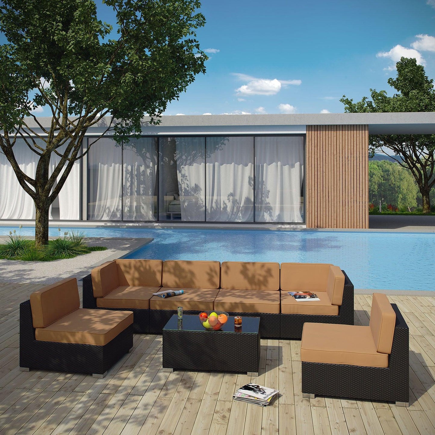 Modway Aero 7 Piece Outdoor Patio Sectional Set FredCo