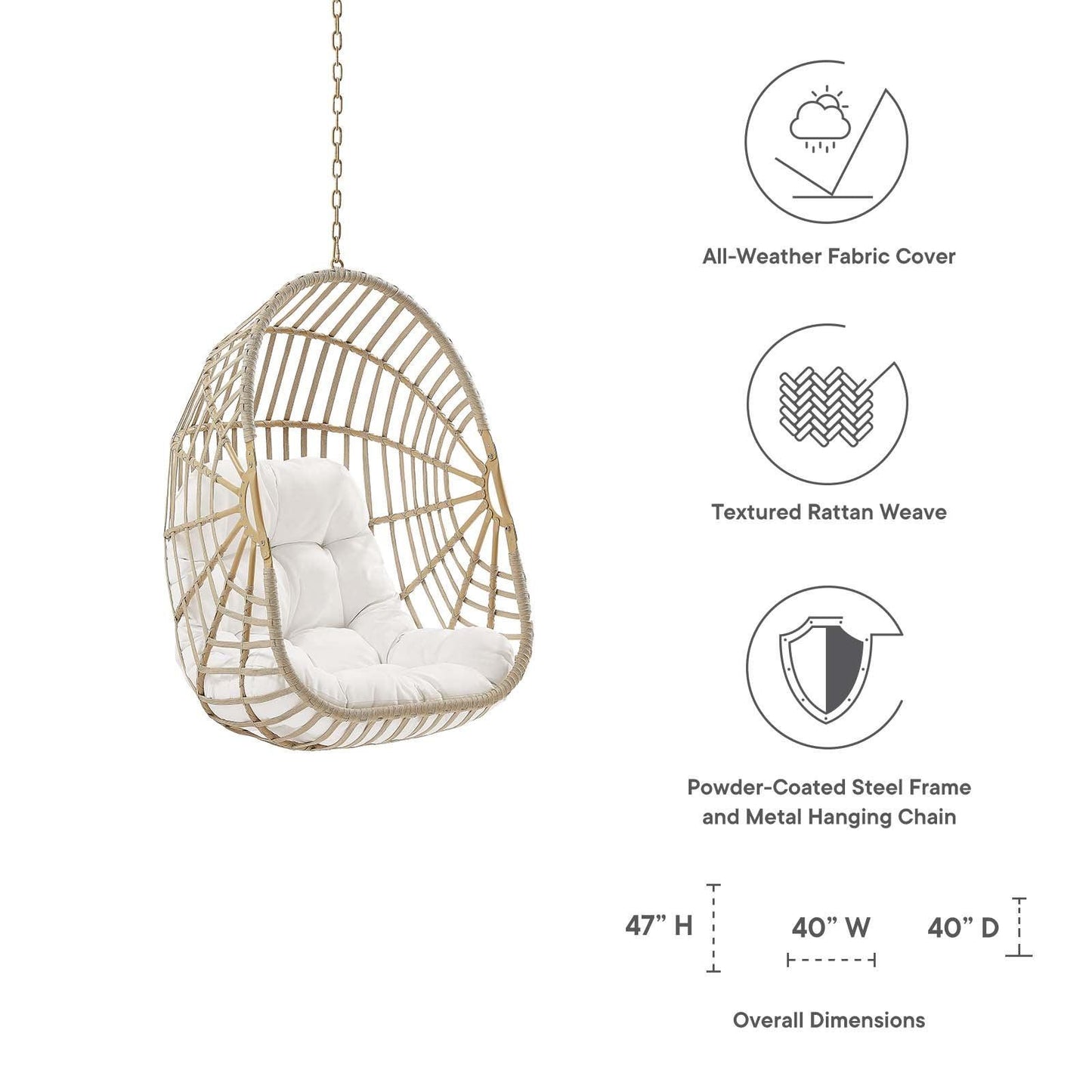 Modway Amalie Wicker Rattan Outdoor Patio Rattan Swing Chair without Stand FredCo