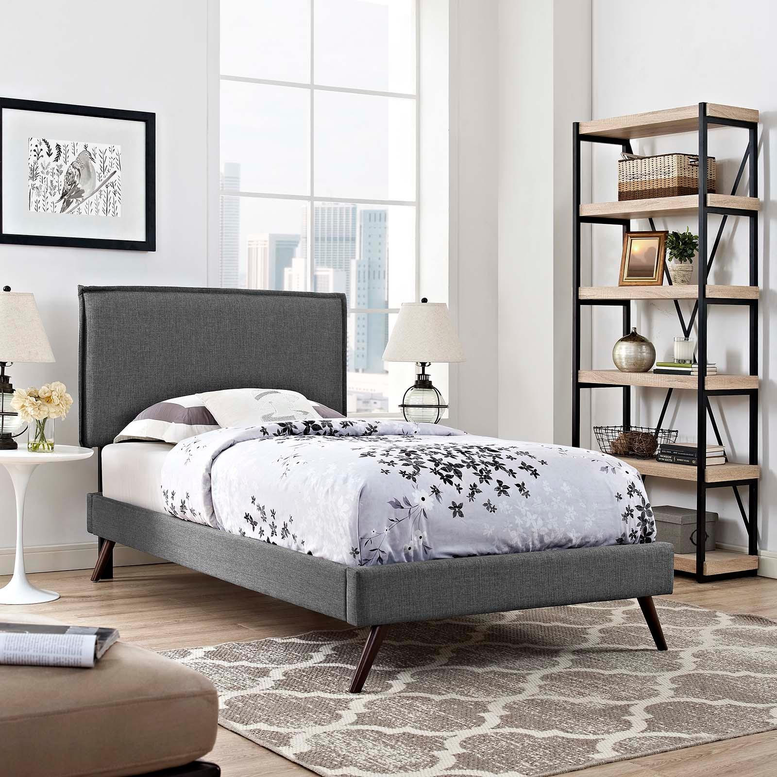 Modway Amaris Twin Fabric Platform Bed with Round Splayed Legs FredCo