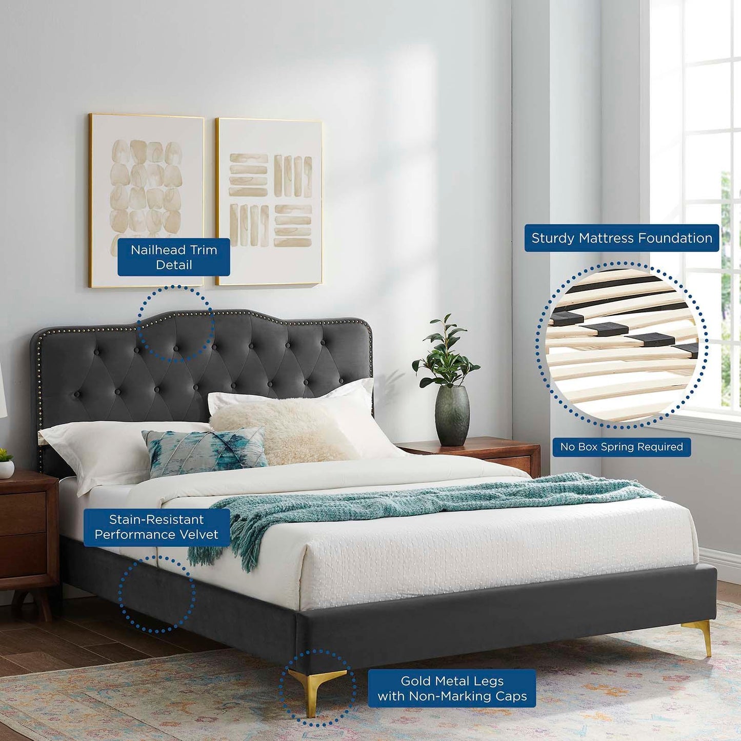 Modway Amber Tufted Performance Velvet Twin Platform Bed FredCo