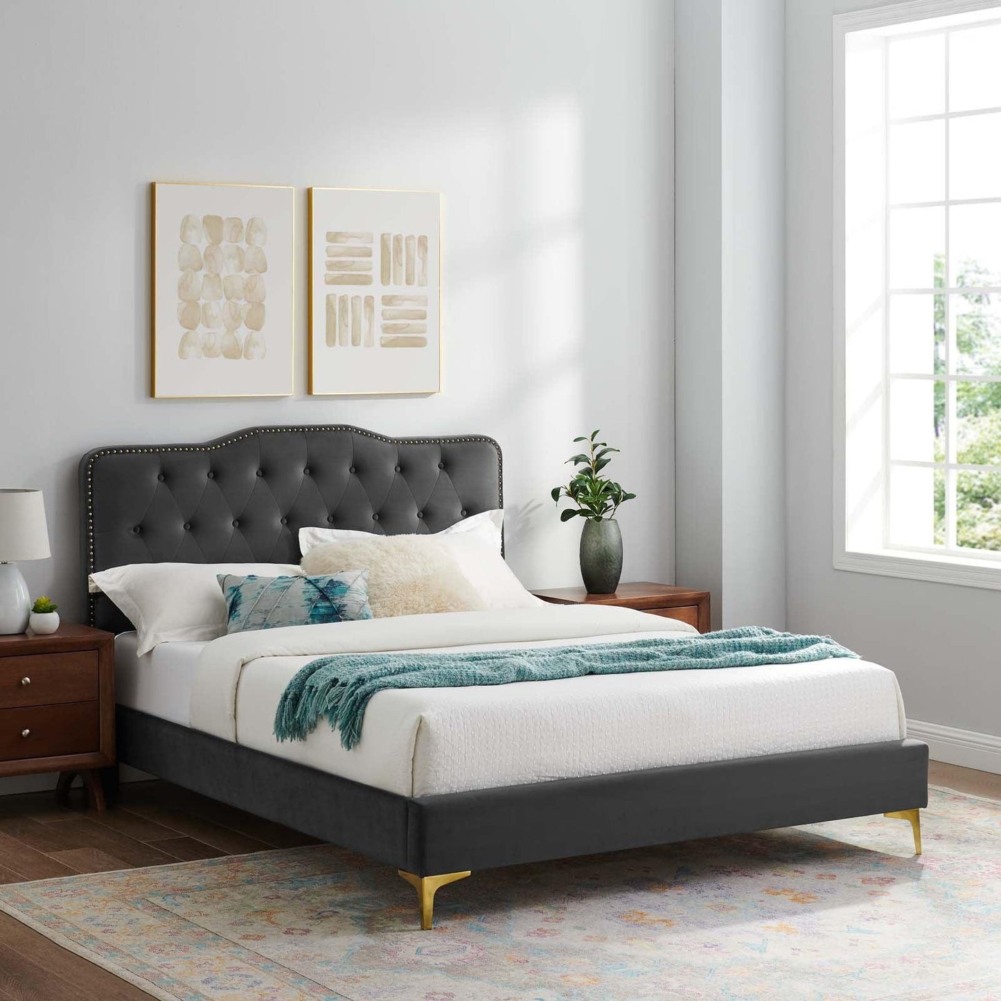 Modway Amber Tufted Performance Velvet Twin Platform Bed FredCo