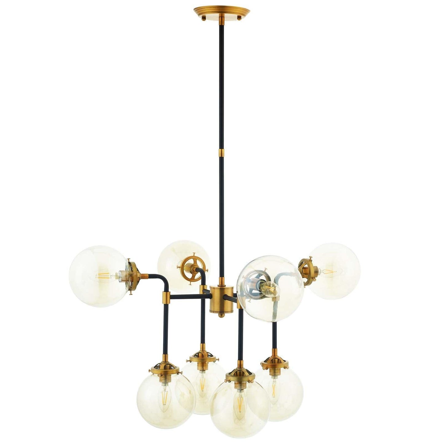 Modway Ambition Amber Glass And Antique Brass 8 Light Pendant Chandelier FredCo