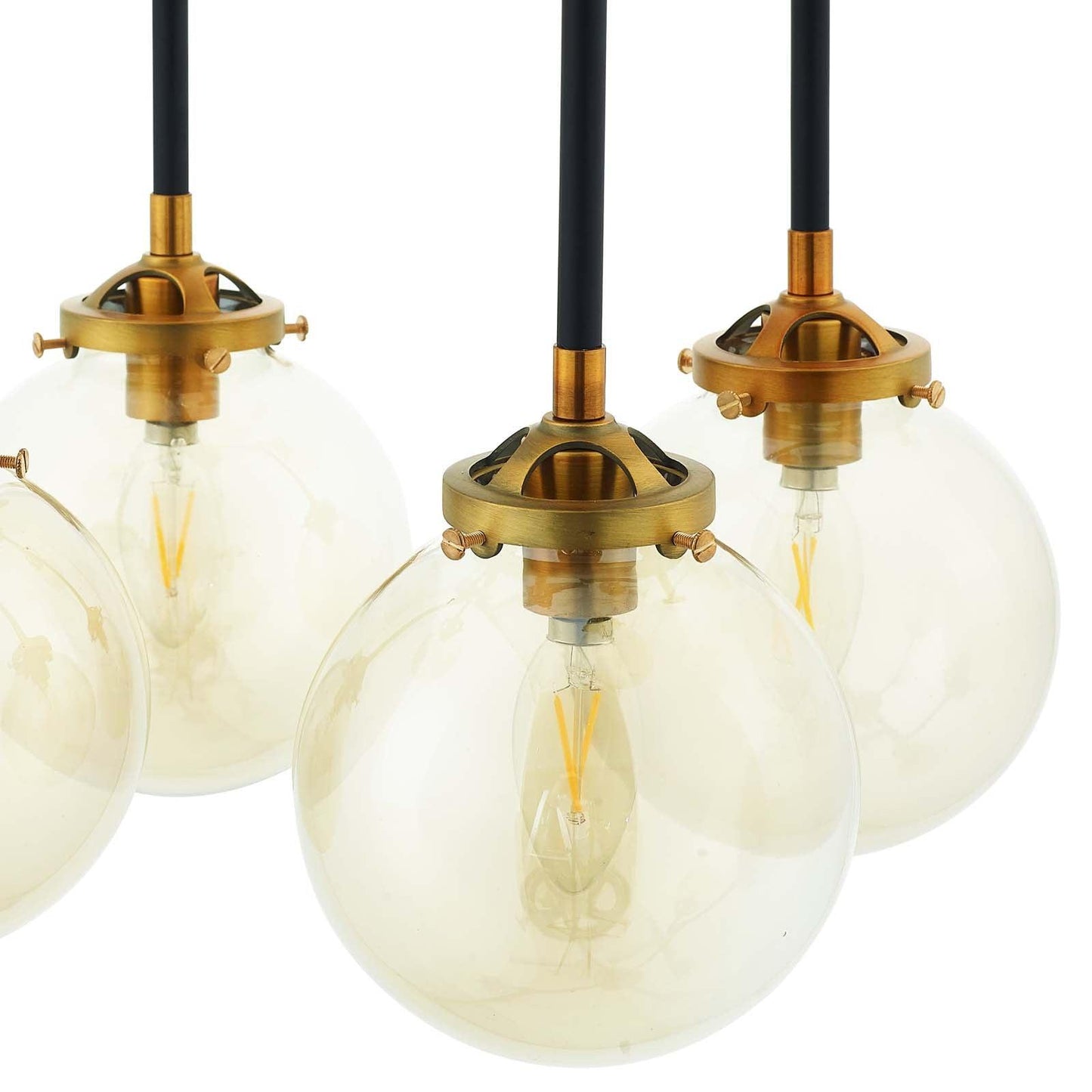 Modway Ambition Amber Glass And Antique Brass 8 Light Pendant Chandelier FredCo