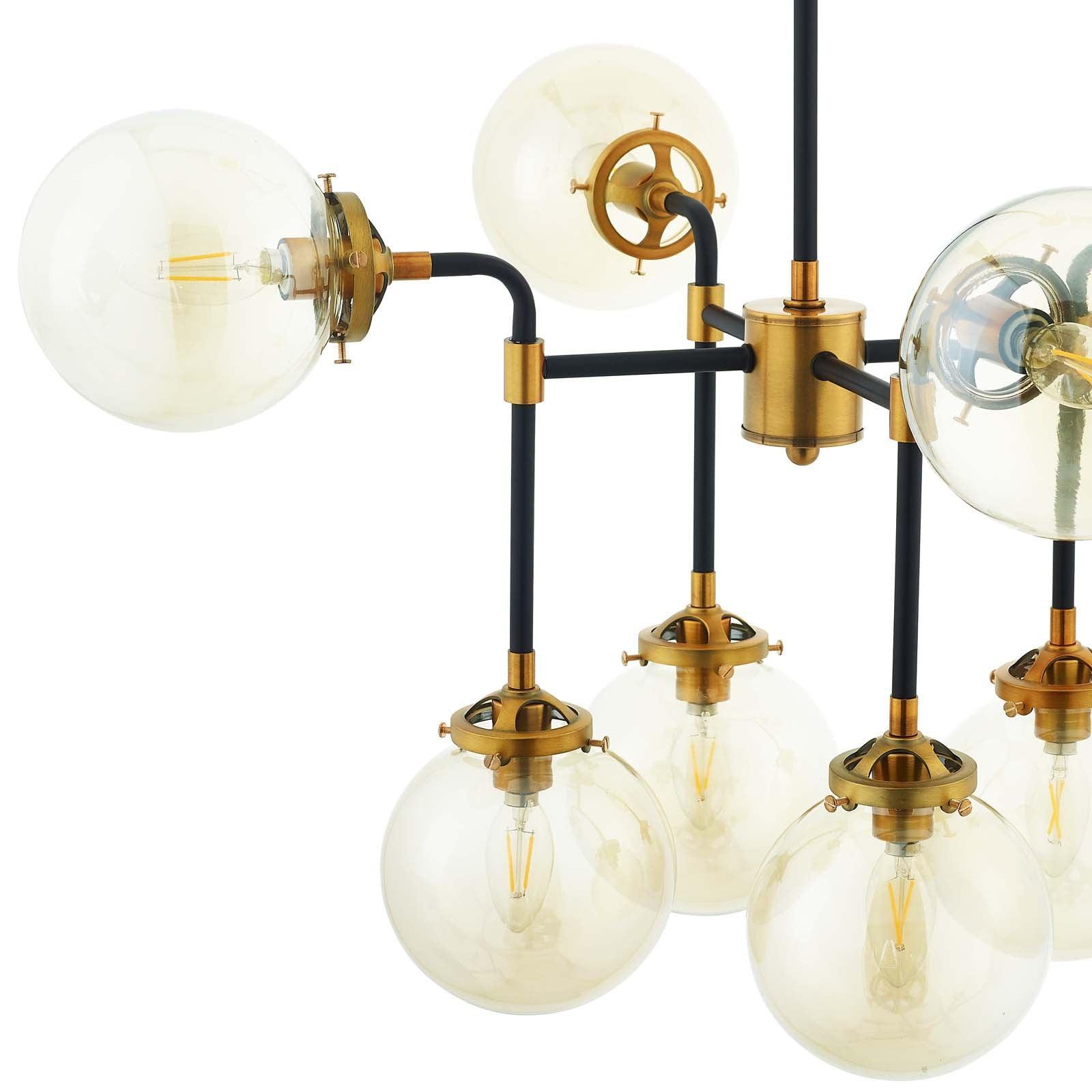 Modway Ambition Amber Glass And Antique Brass 8 Light Pendant Chandelier FredCo