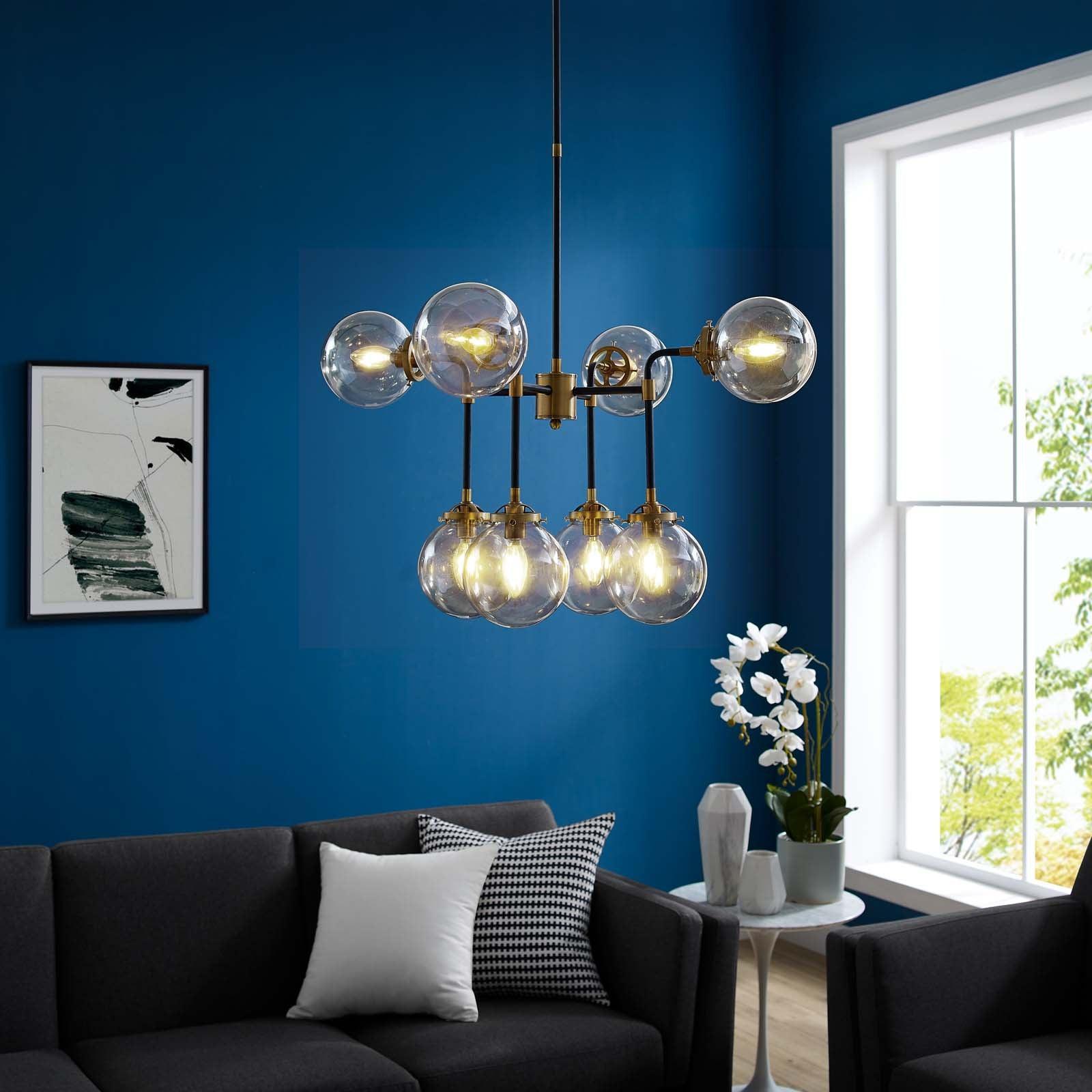 Modway Ambition Amber Glass And Antique Brass 8 Light Pendant Chandelier FredCo