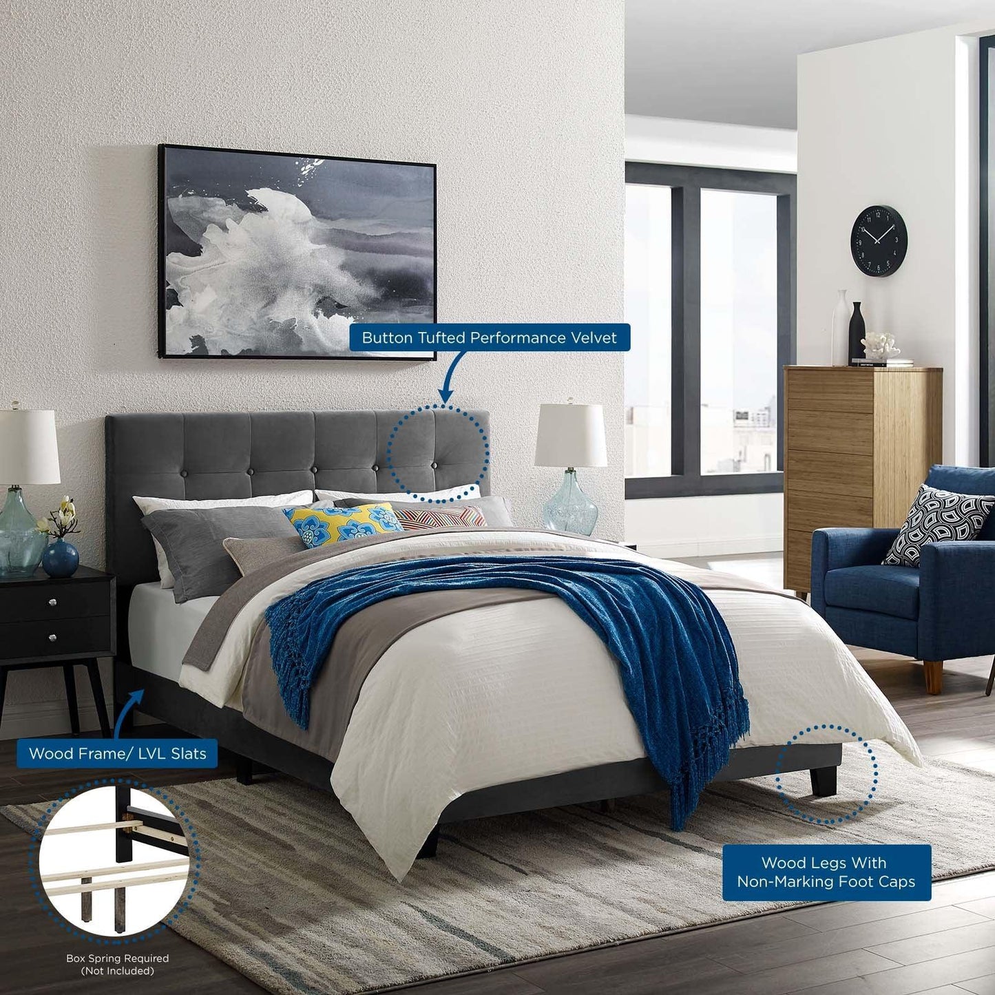 Modway Amira Twin Performance Velvet Bed FredCo