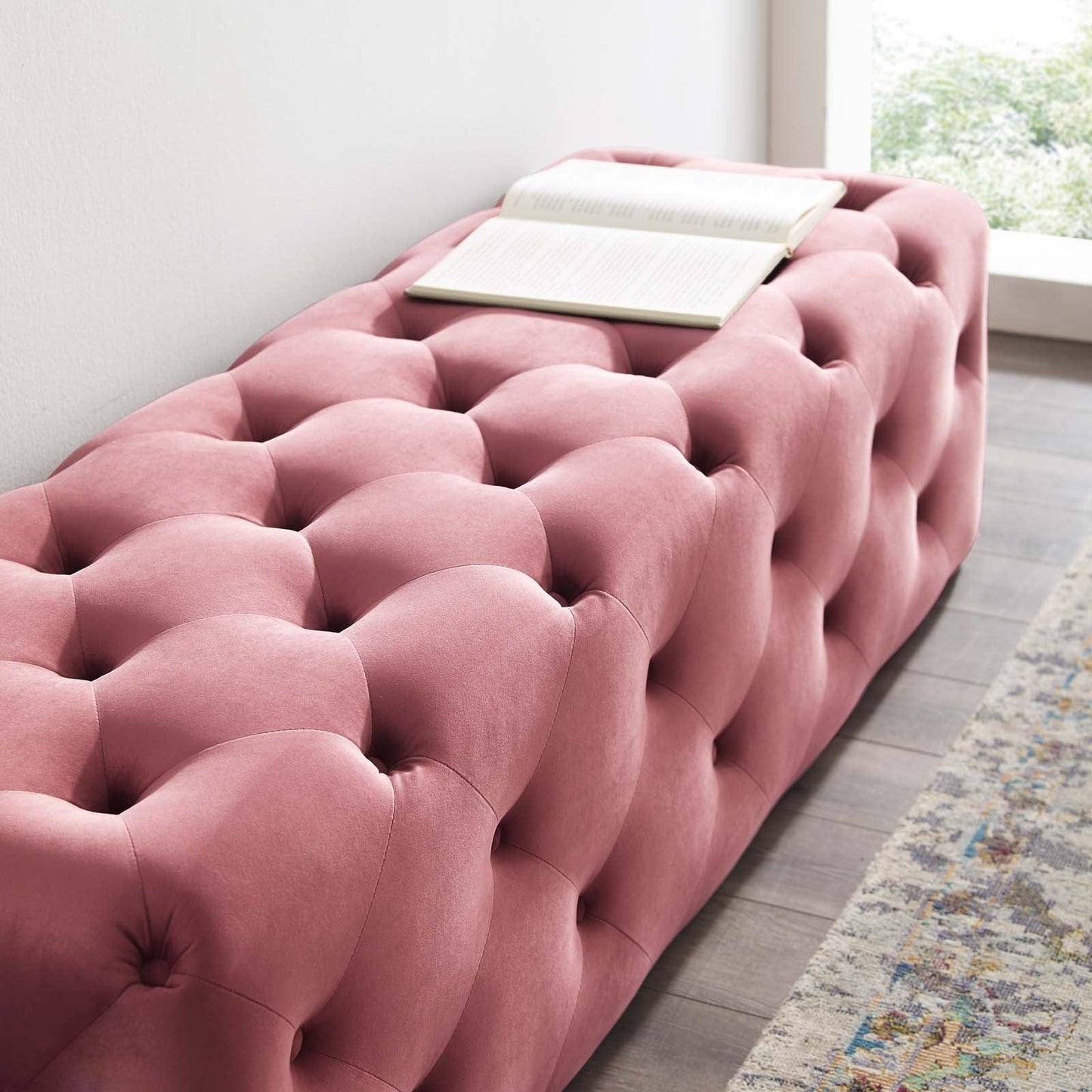 Modway Amour 60" Tufted Button Entryway Performance Velvet Bench FredCo