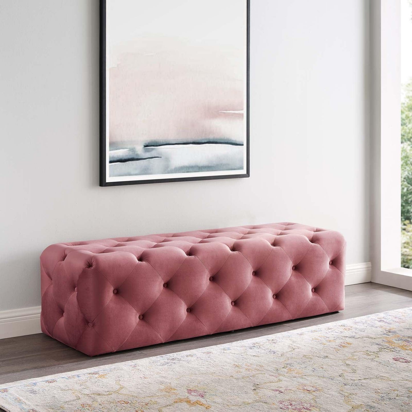 Modway Amour 60" Tufted Button Entryway Performance Velvet Bench FredCo