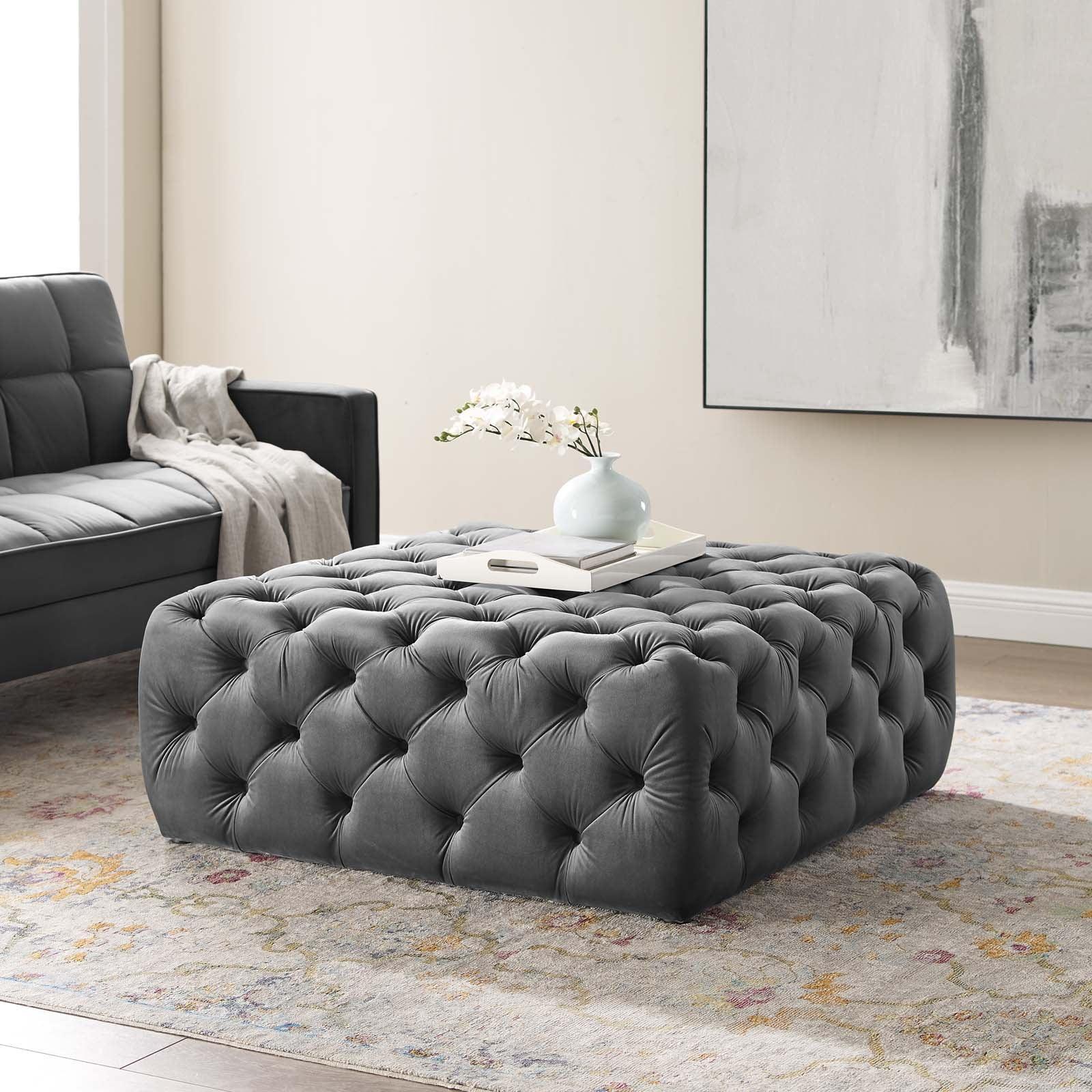 Modway Amour Tufted Button Large Square Performance Velvet Ottoman FredCo