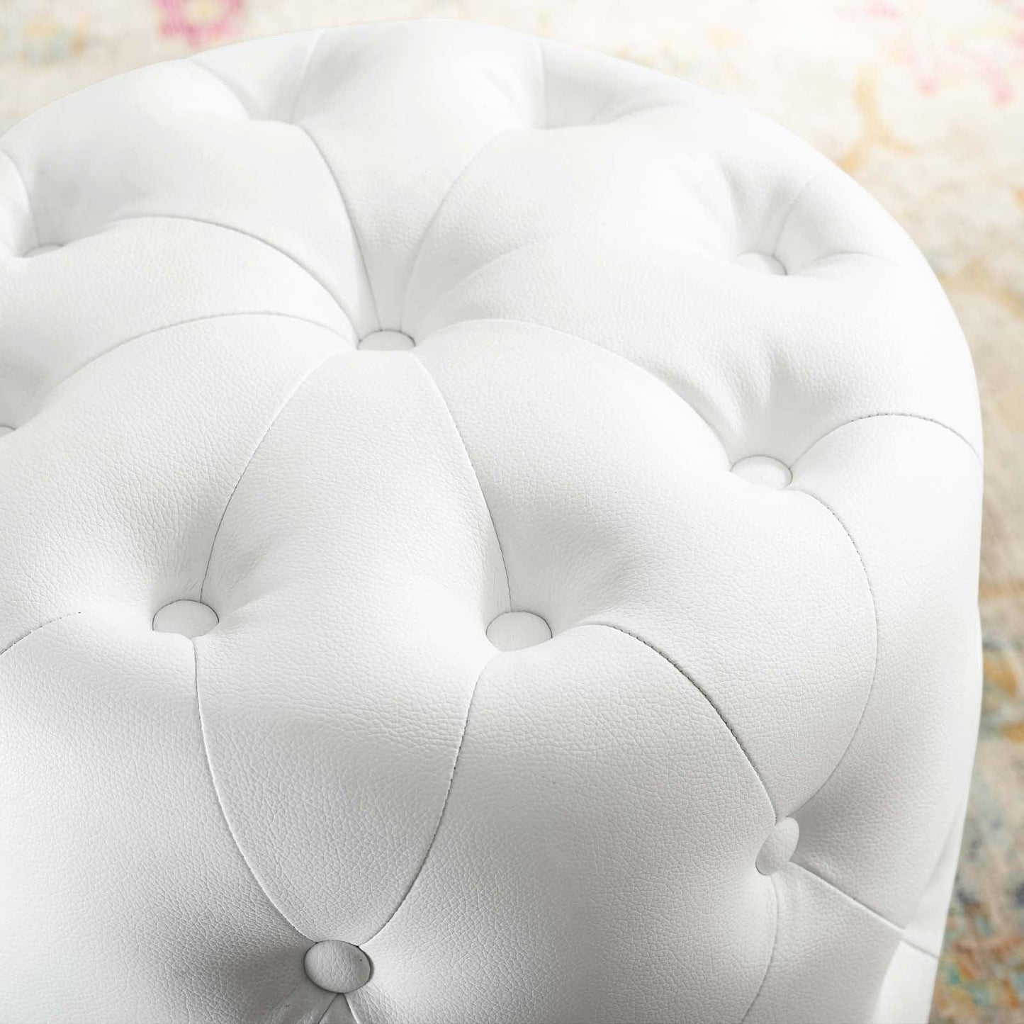 Modway Amour Tufted Button Round Faux Leather Ottoman FredCo