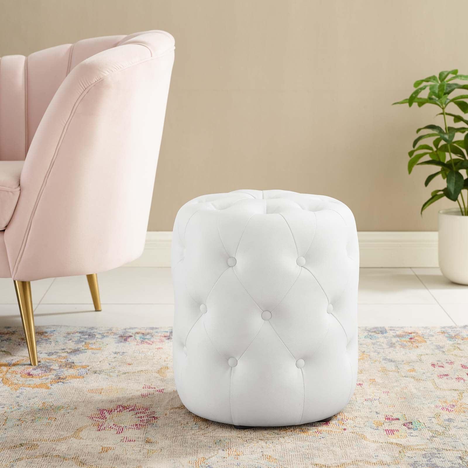 Modway Amour Tufted Button Round Faux Leather Ottoman FredCo