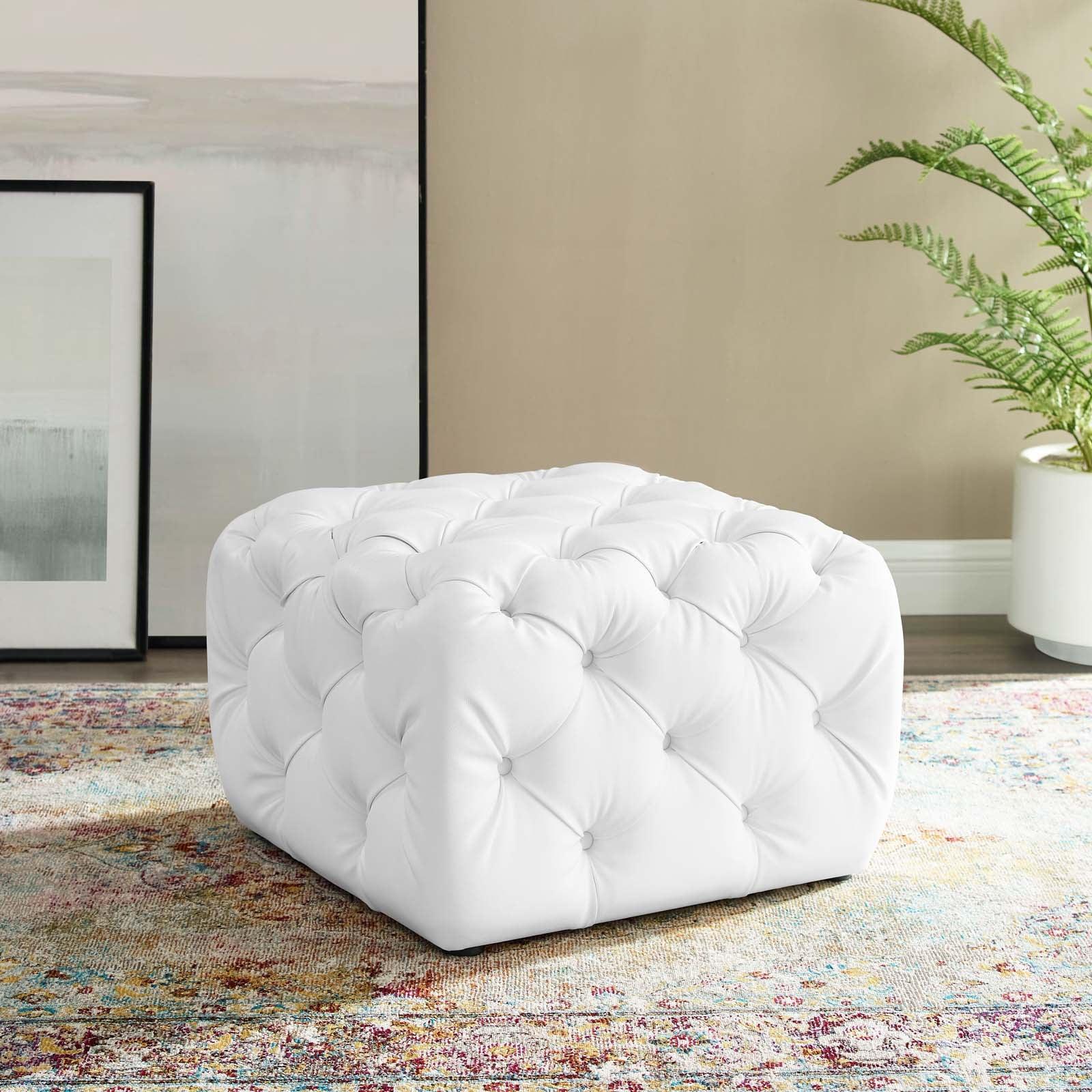 Modway Amour Tufted Button Square Faux Leather Ottoman FredCo