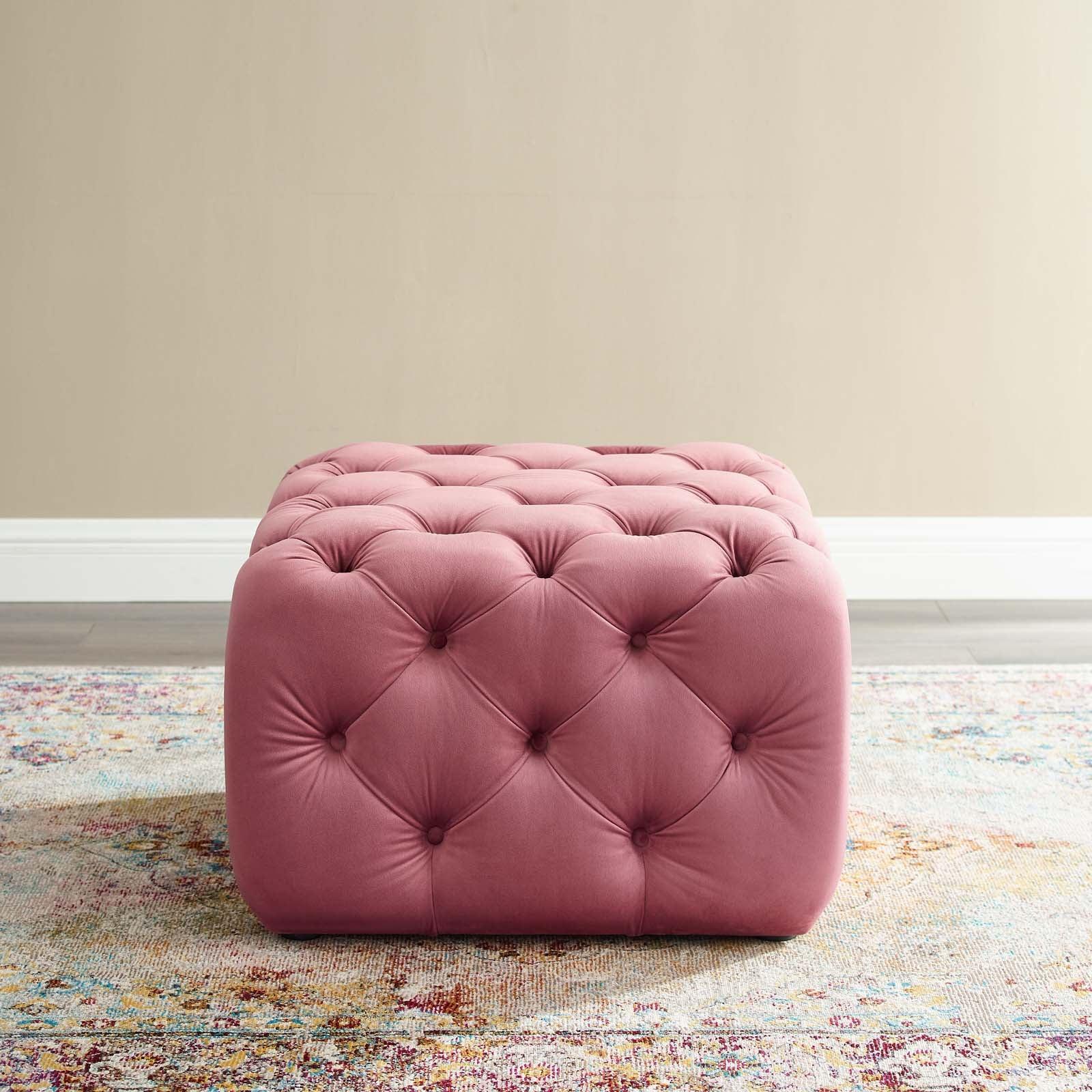 Modway Amour Tufted Button Square Performance Velvet Ottoman FredCo