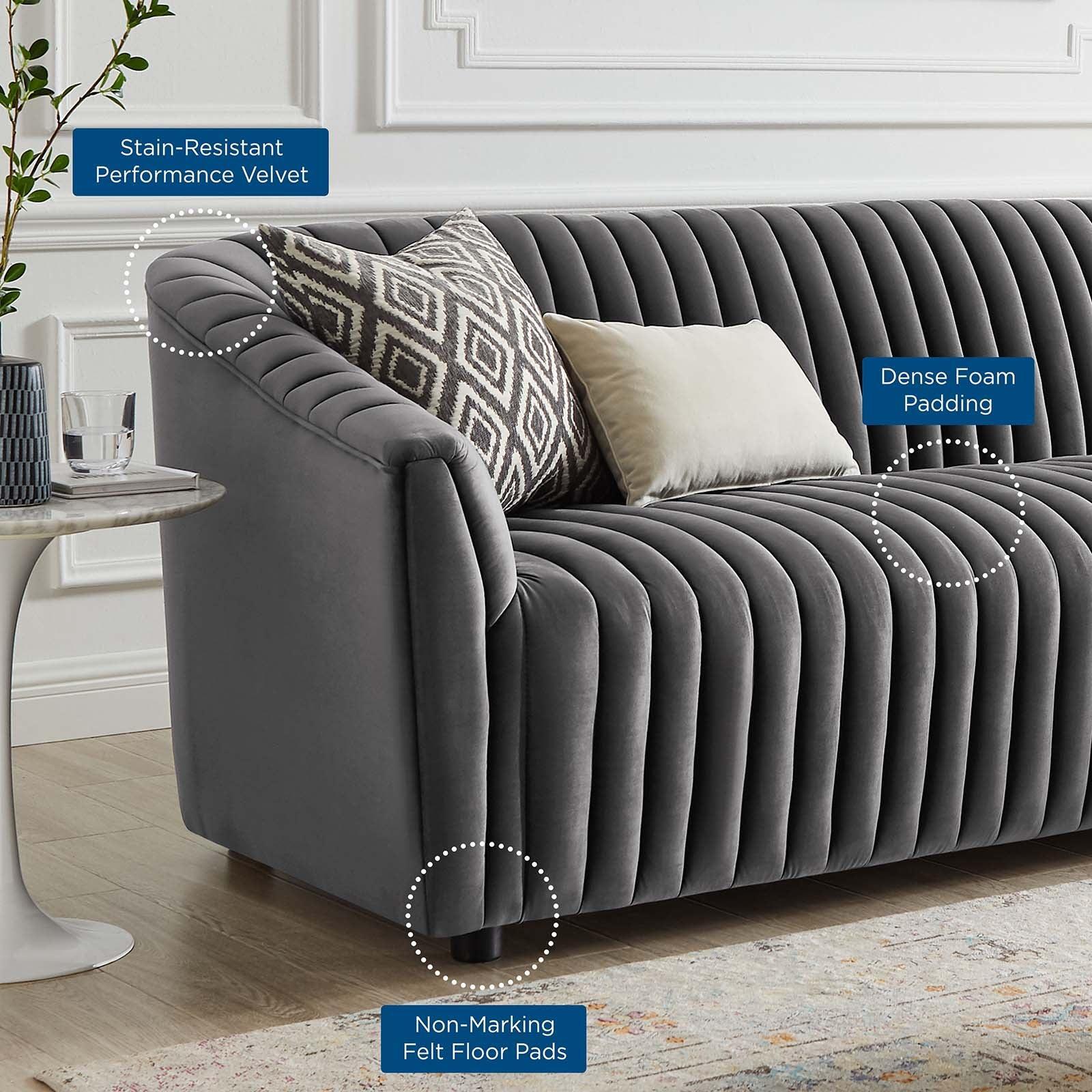 Modway Announce Performance Velvet Channel Tufted Sofa FredCo
