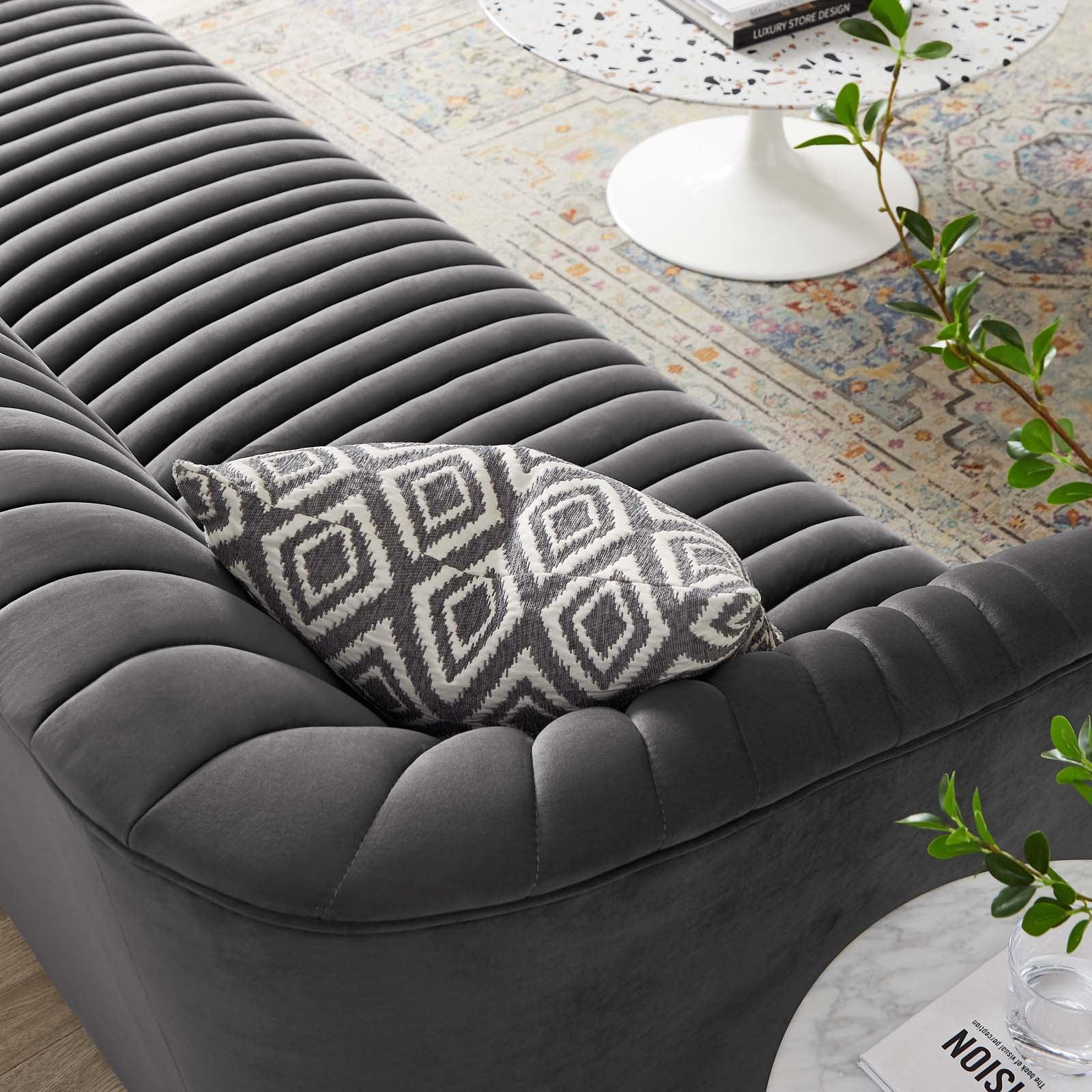 Modway Announce Performance Velvet Channel Tufted Sofa FredCo