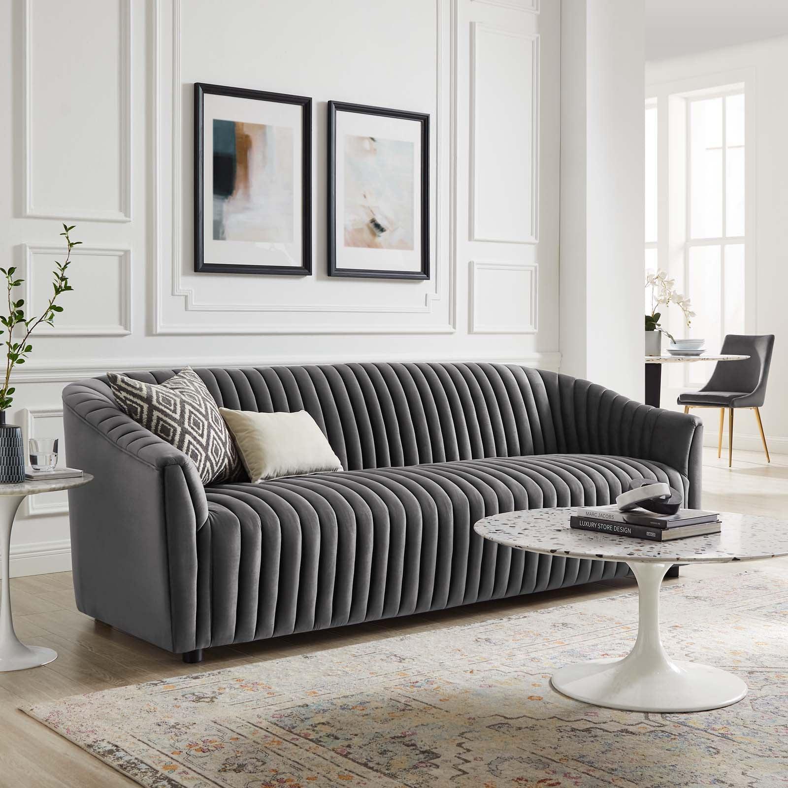 Modway Announce Performance Velvet Channel Tufted Sofa FredCo