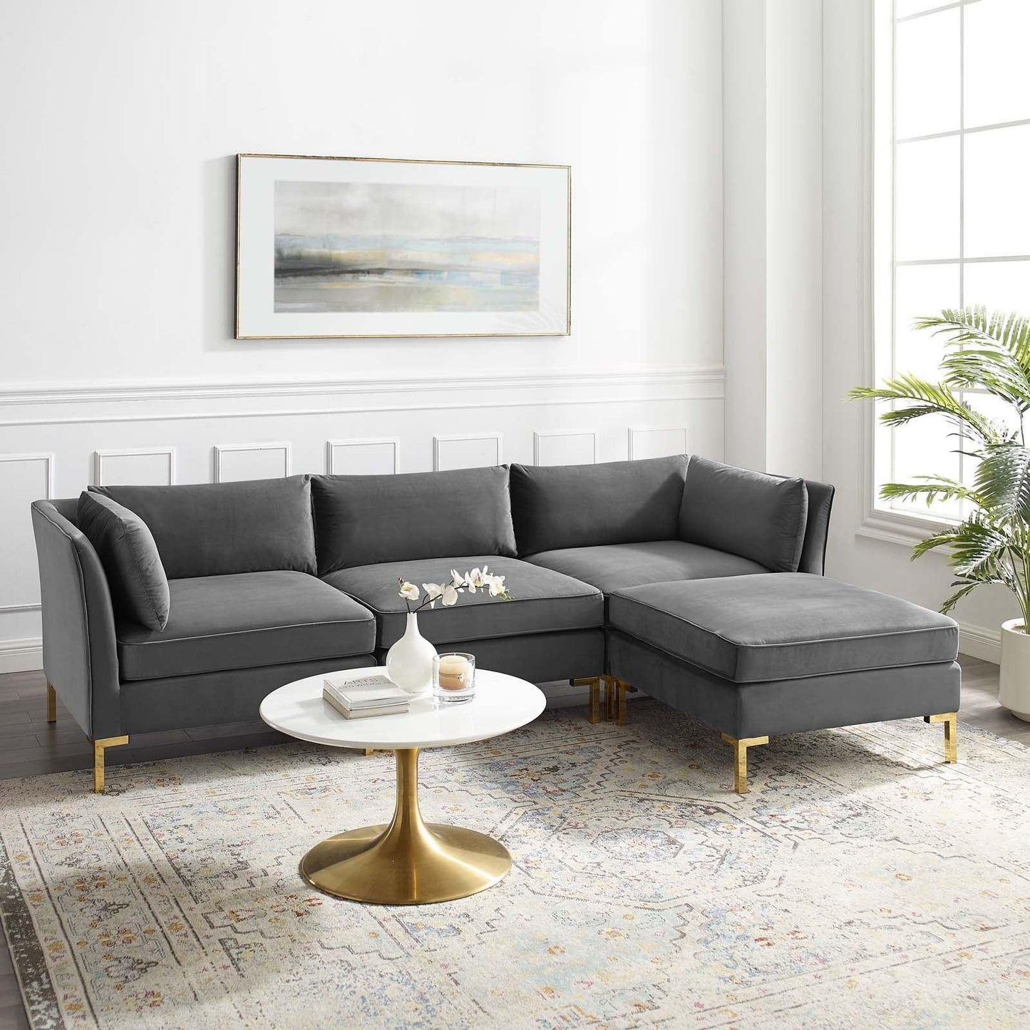Modway Ardent 4-Piece Performance Velvet Sectional Sofa FredCo
