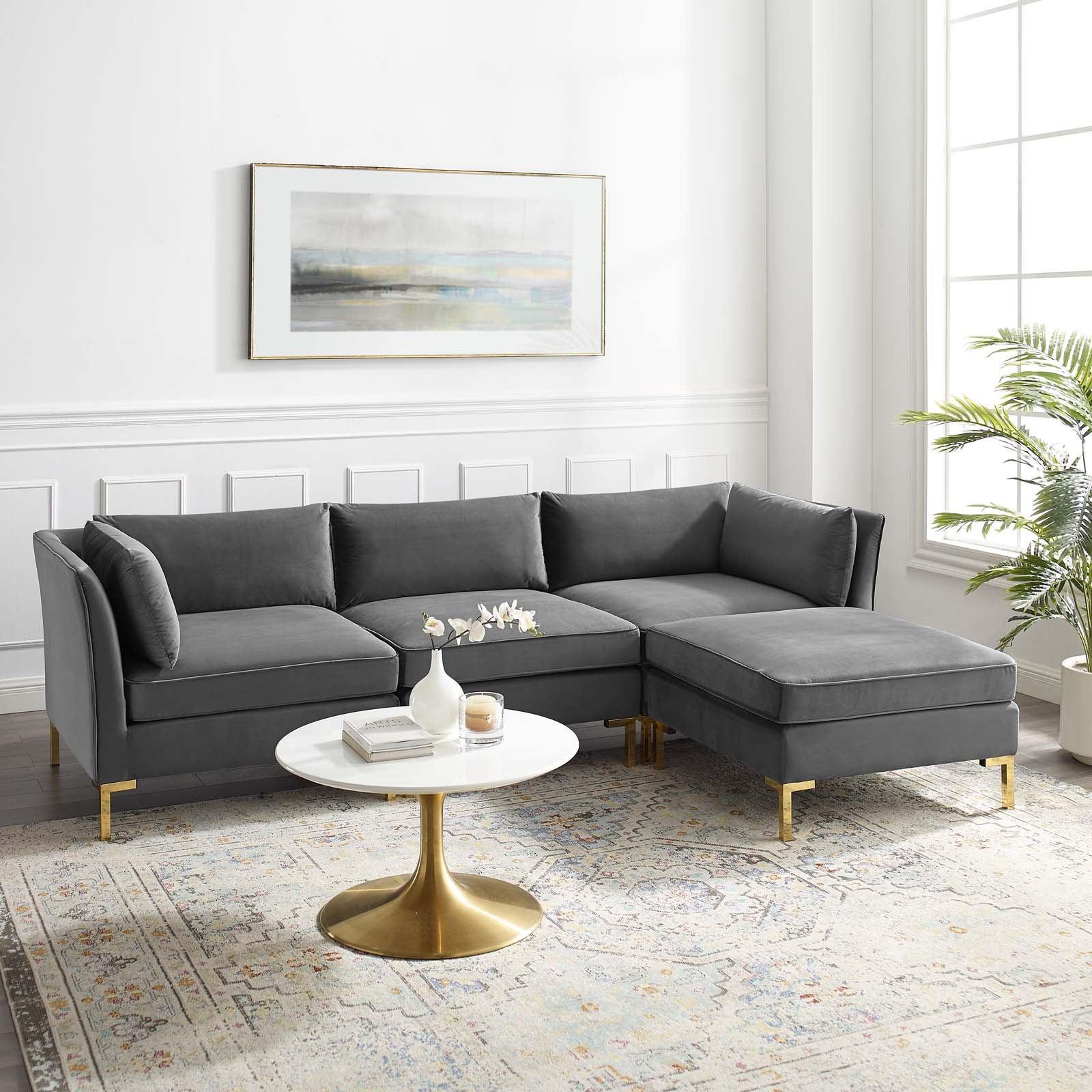 Modway Ardent 4-Piece Performance Velvet Sectional Sofa FredCo