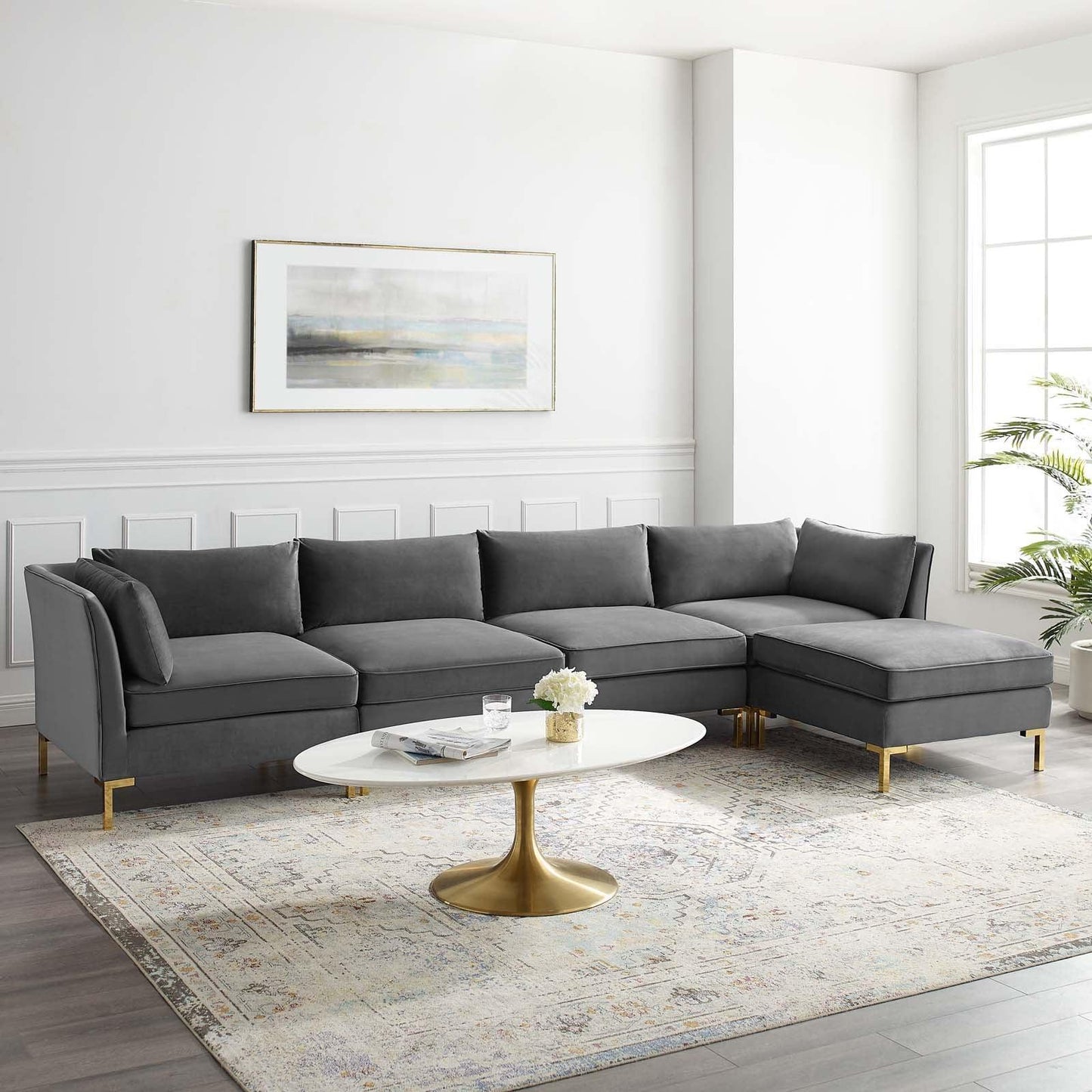 Modway Ardent 5-Piece Performance Velvet Sectional Sofa FredCo
