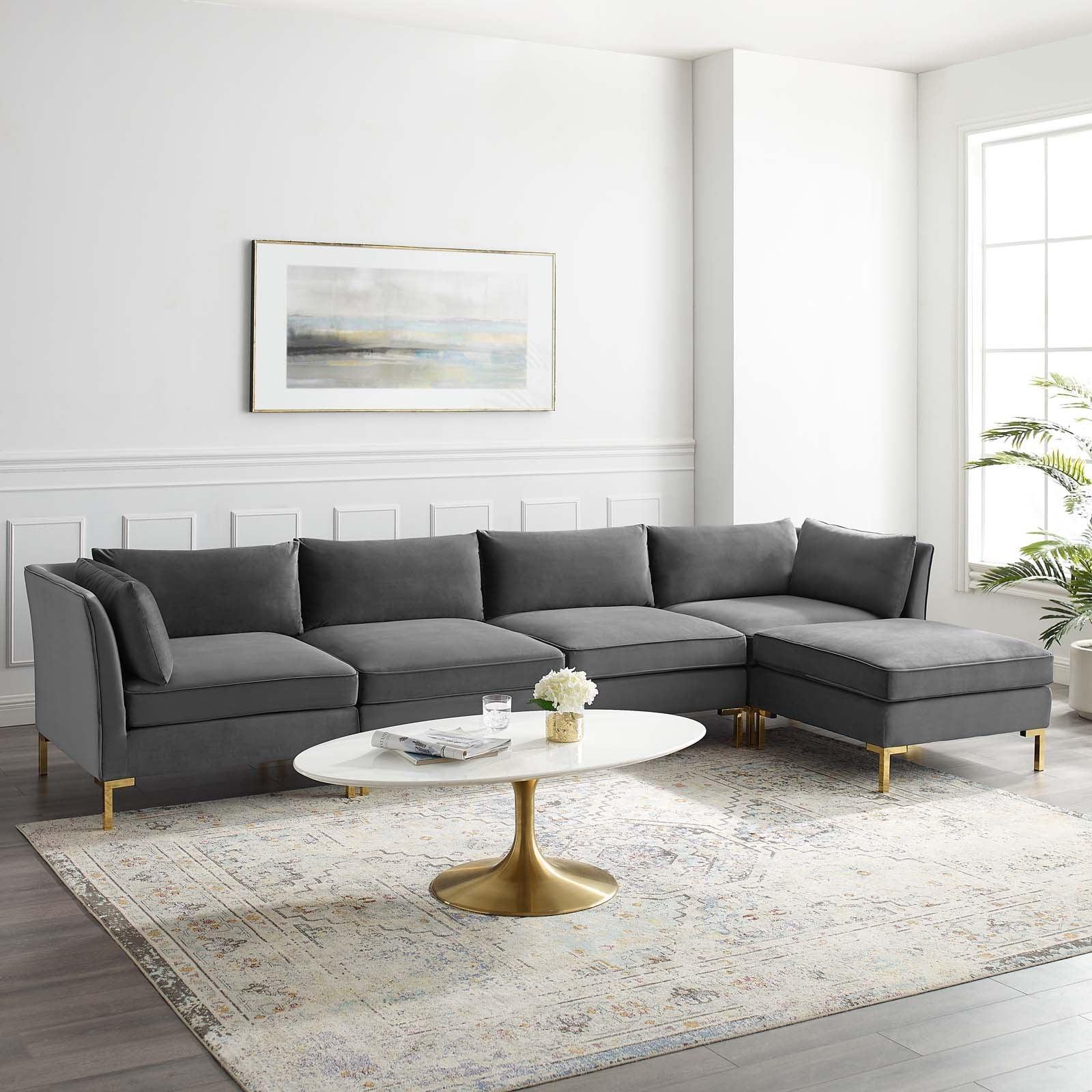 Modway Ardent 5-Piece Performance Velvet Sectional Sofa FredCo