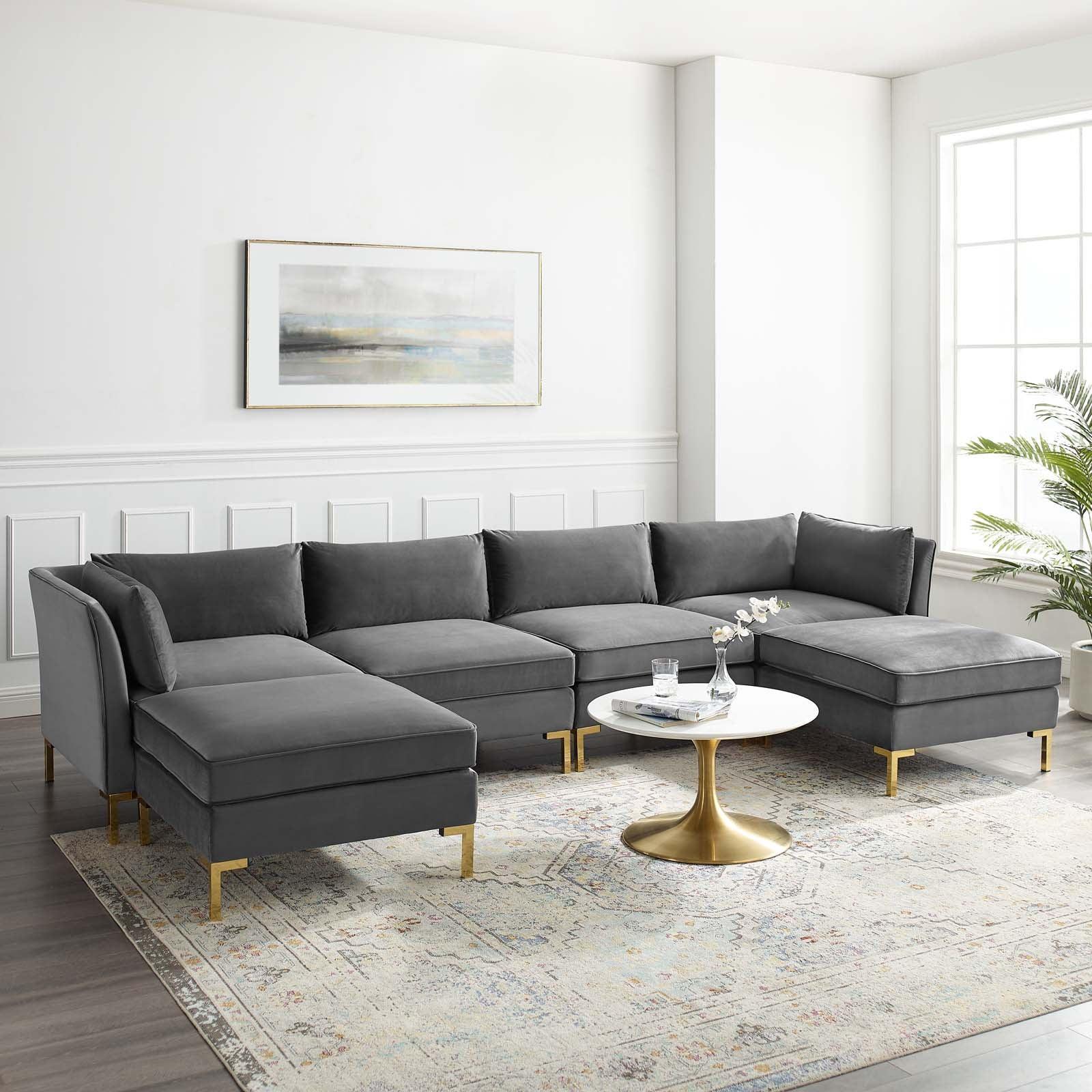 Modway Ardent 6-Piece Performance Velvet Sectional Sofa FredCo