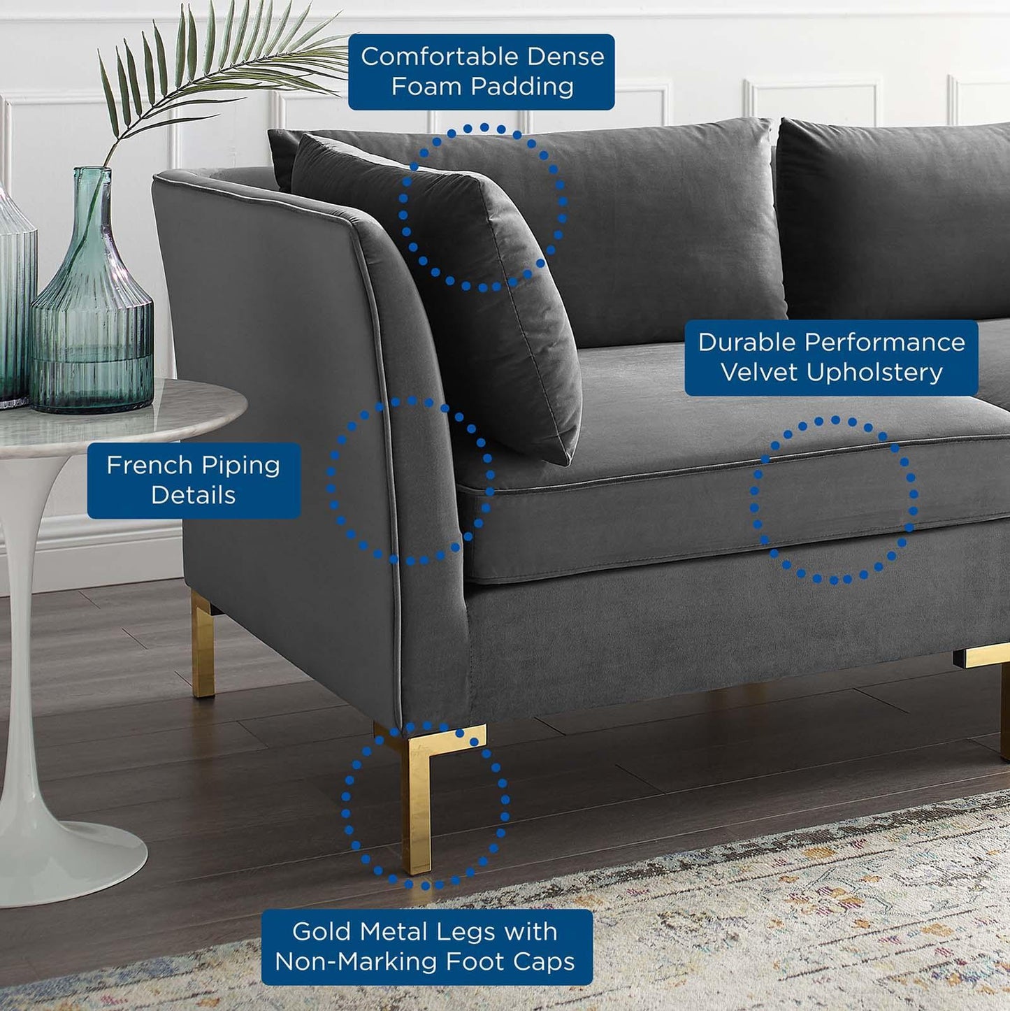 Modway Ardent 6-Piece Performance Velvet Sectional Sofa FredCo