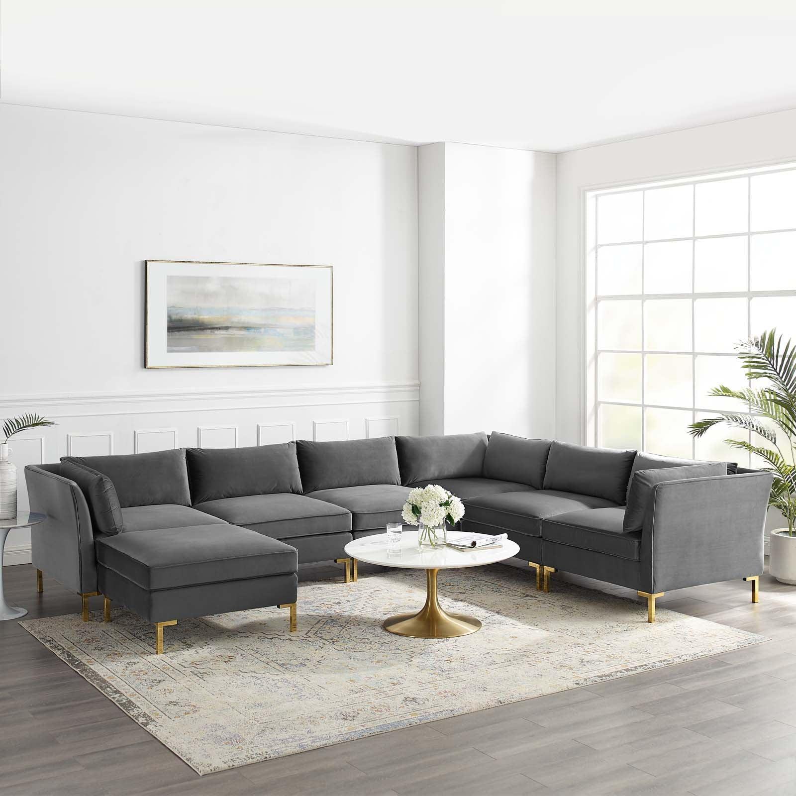 Modway Ardent 7-Piece Performance Velvet Sectional Sofa FredCo