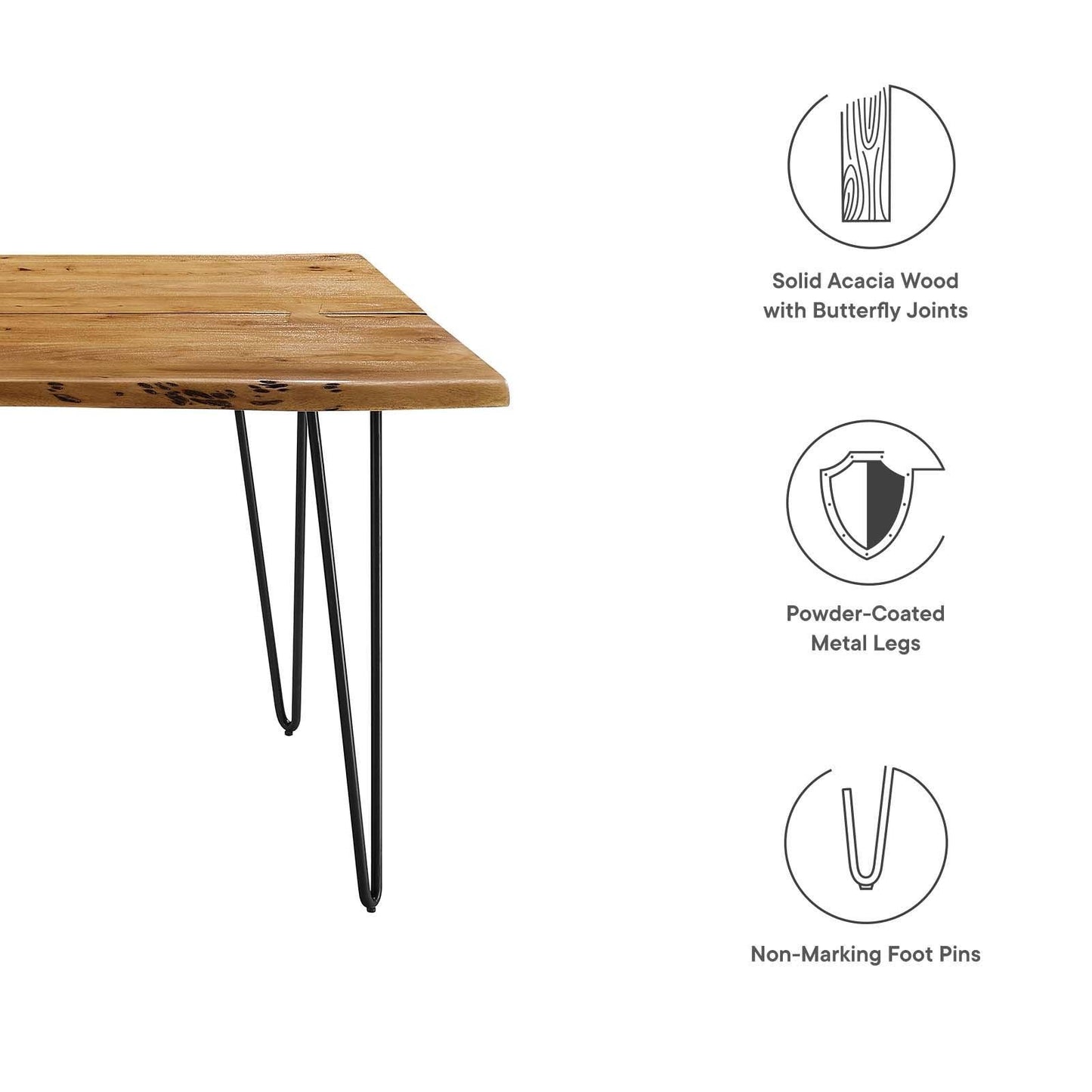 Modway Ardor 74" Live Edge Acacia Wood Acacia Wood Dining Table, EEI-6070 FredCo