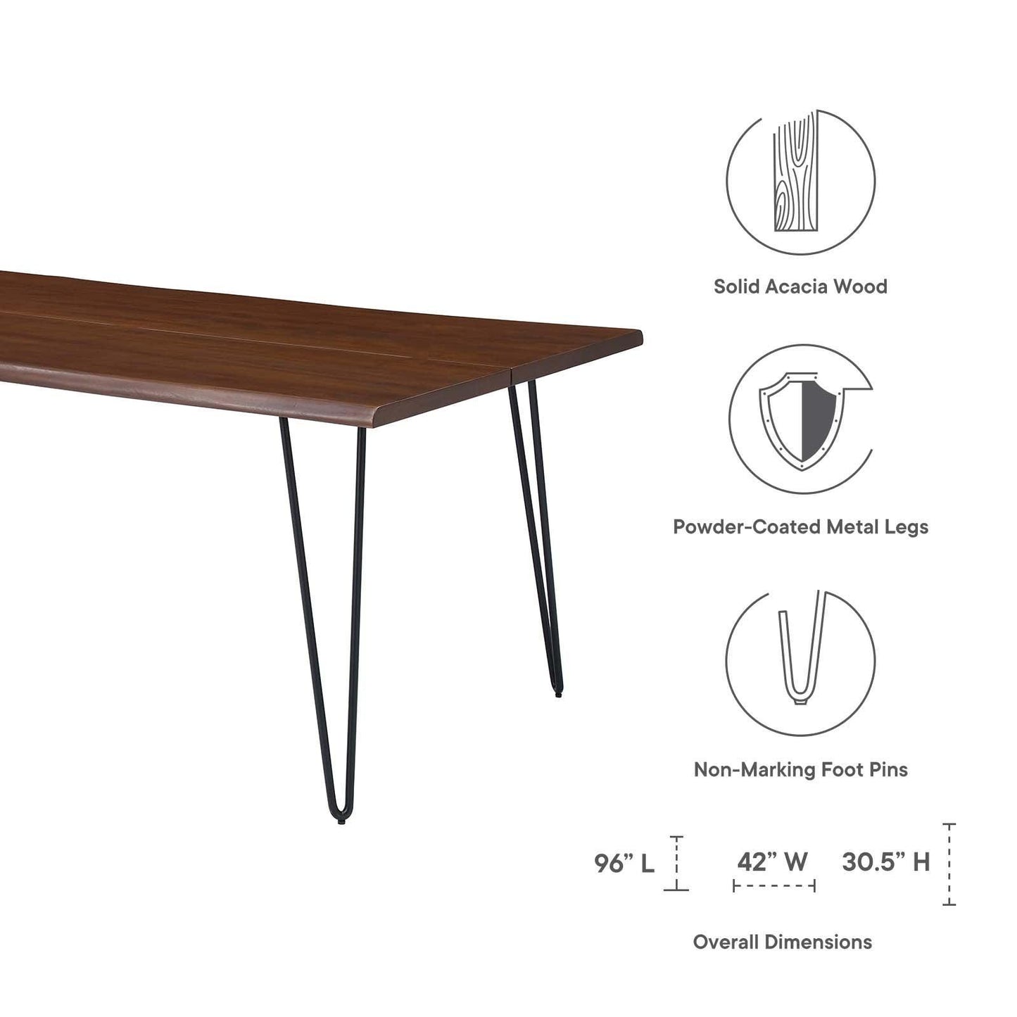 Modway Ardor 96" Live Edge Acacia Wood Dining Table FredCo