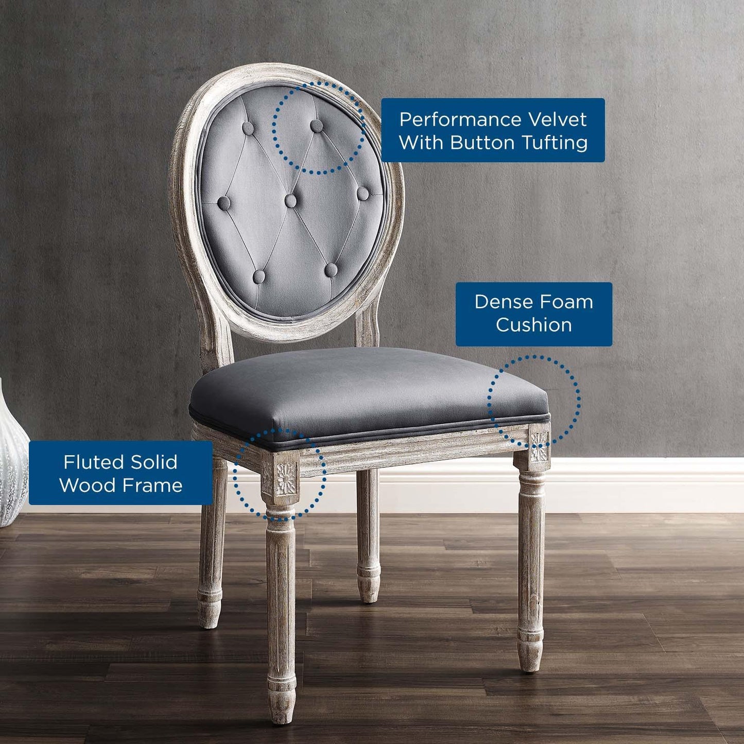 Modway Arise Vintage French Performance Velvet Dining Side Chair FredCo