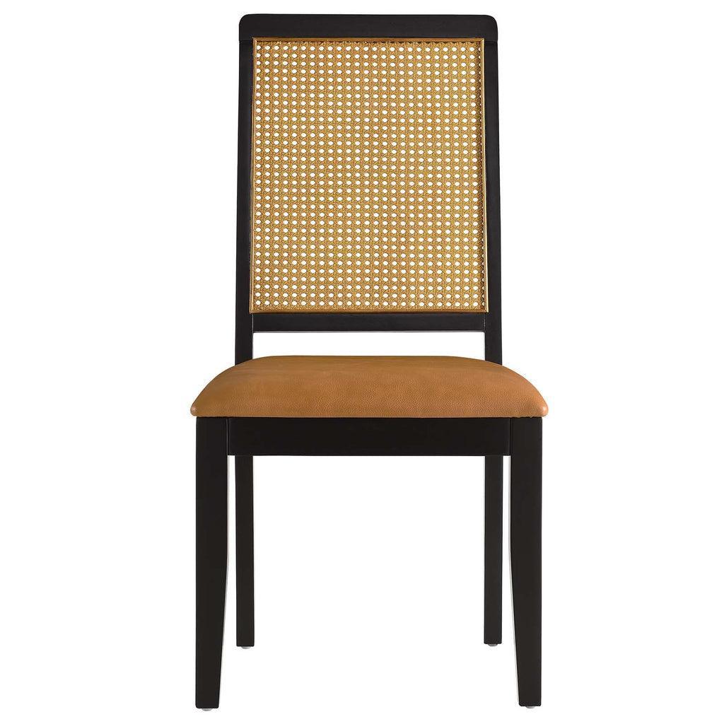 Modway Arlo Vegan Leather Upholstered Faux Rattan and Wood Dining Side Chairs - Set of 2 FredCo