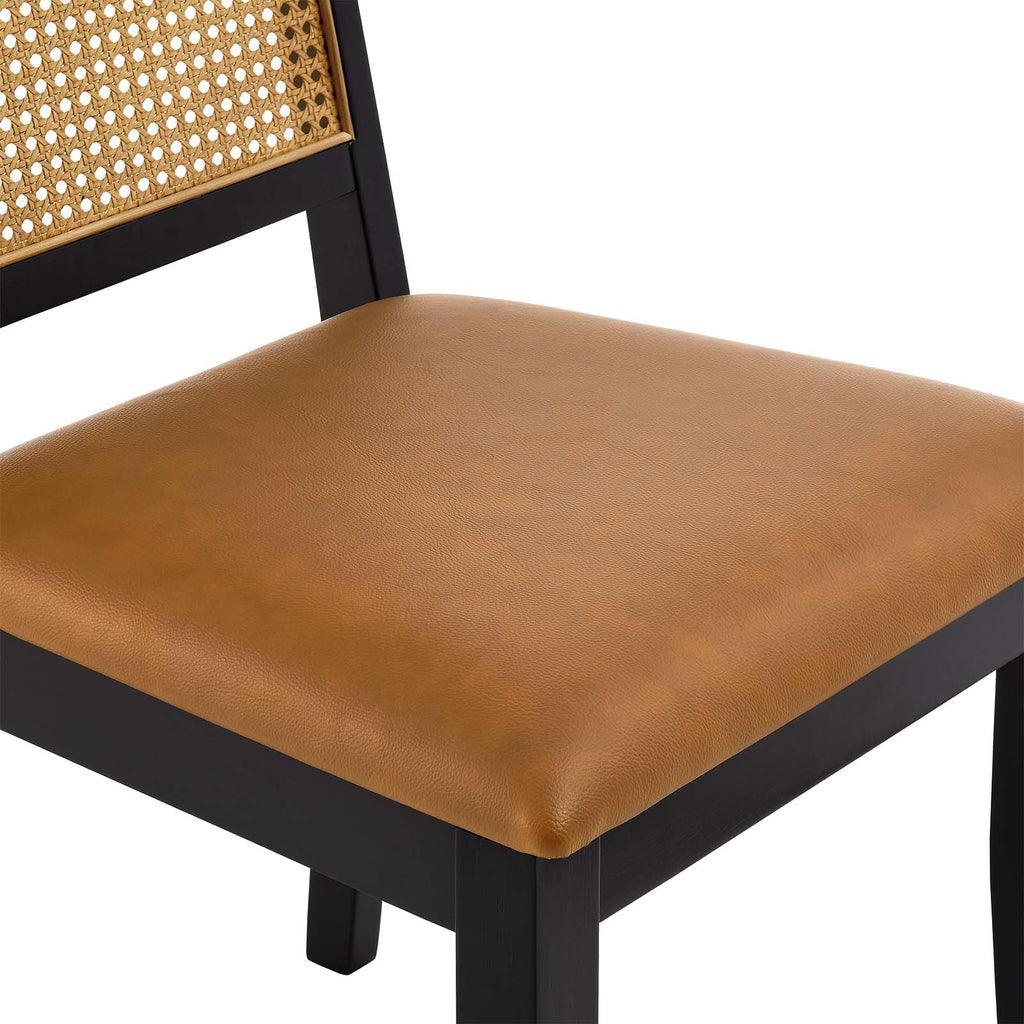 Modway Arlo Vegan Leather Upholstered Faux Rattan and Wood Dining Side Chairs - Set of 2 FredCo