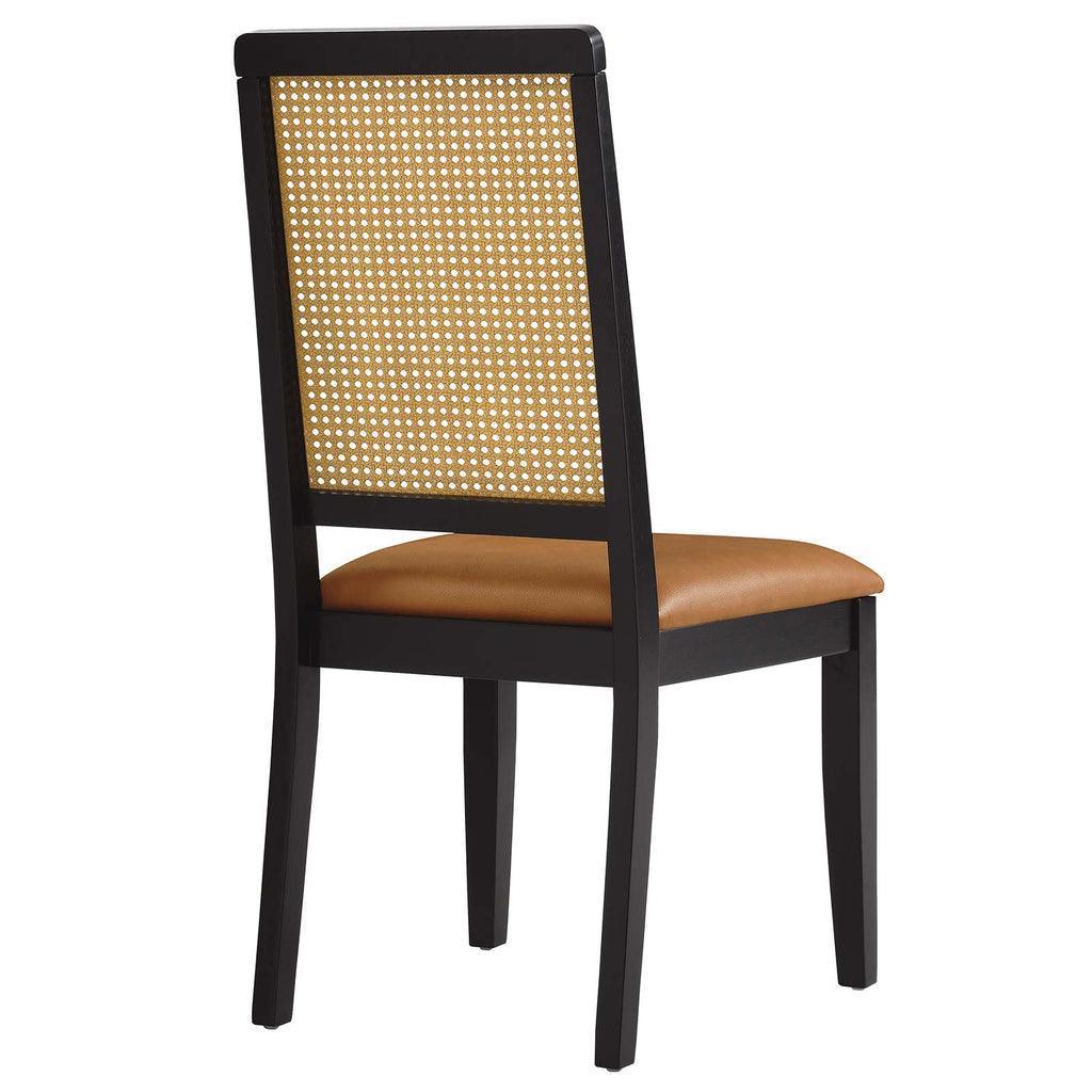Modway Arlo Vegan Leather Upholstered Faux Rattan and Wood Dining Side Chairs - Set of 2 FredCo