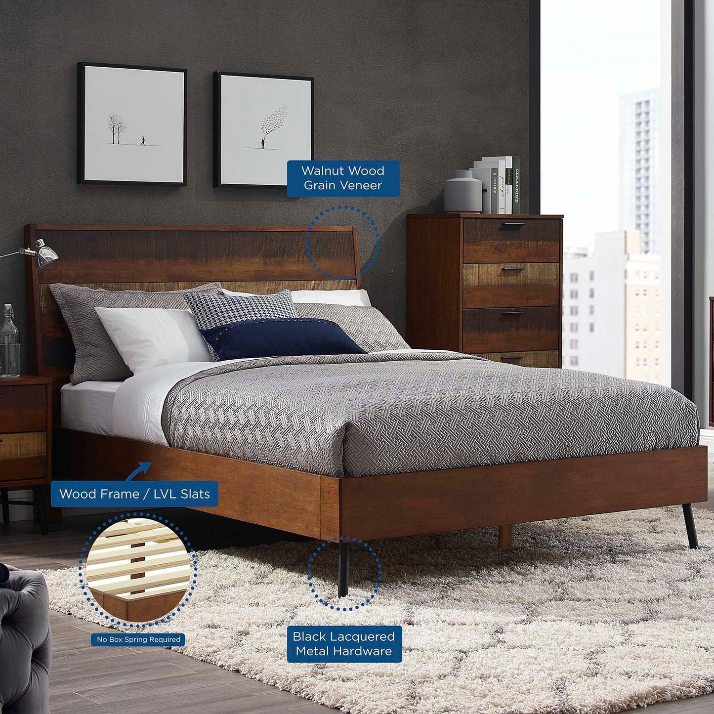 Modway Arwen Queen Rustic Wood Bed FredCo