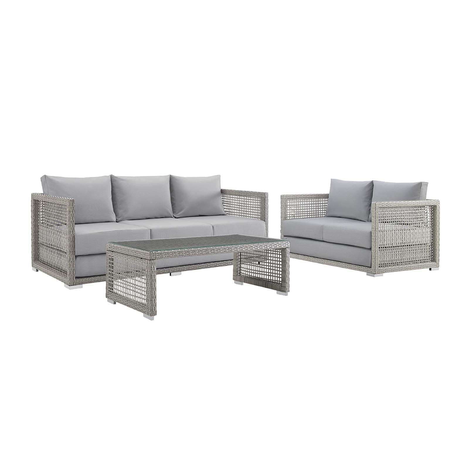 Modway Aura 3 Piece Outdoor Patio Wicker Rattan Set, EEI-3598 FredCo