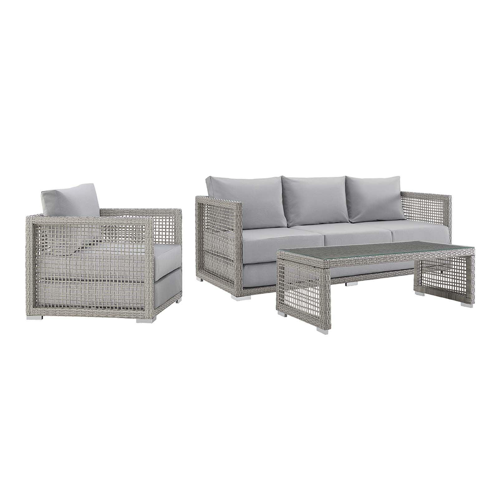 Modway Aura 3 Piece Outdoor Patio Wicker Rattan Set, EEI-3599 FredCo