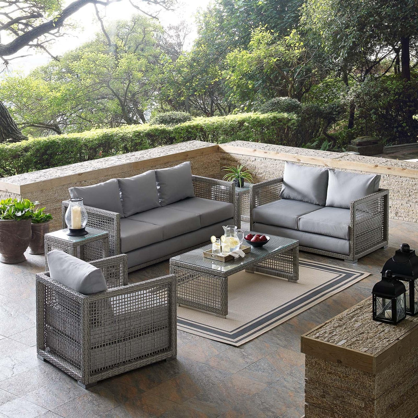 Modway Aura 6 Piece Outdoor Patio Wicker Rattan Set FredCo