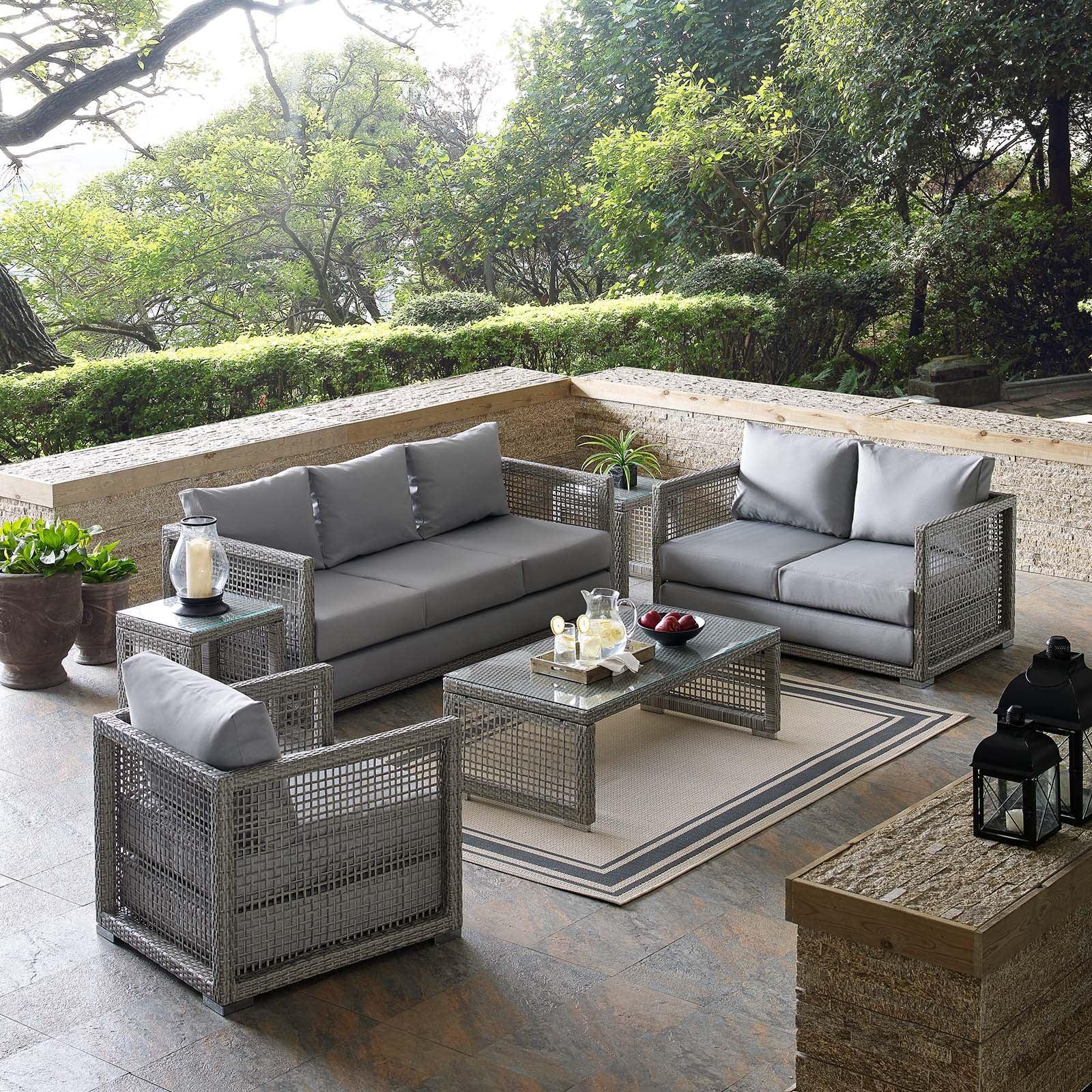 Modway Aura 6 Piece Outdoor Patio Wicker Rattan Set FredCo
